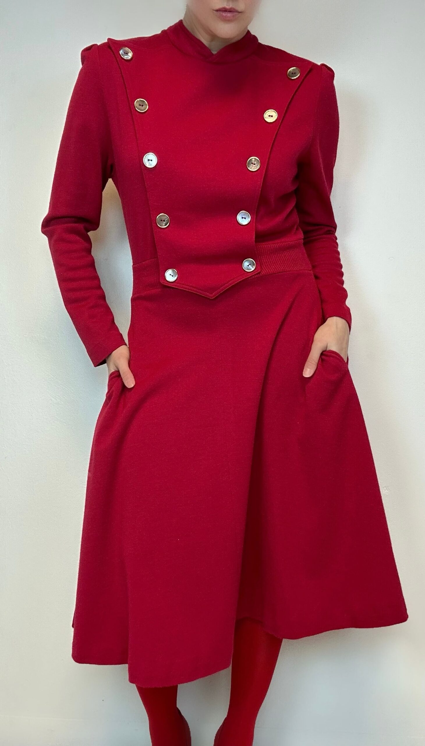 Wine red woolen dress with uhlan front