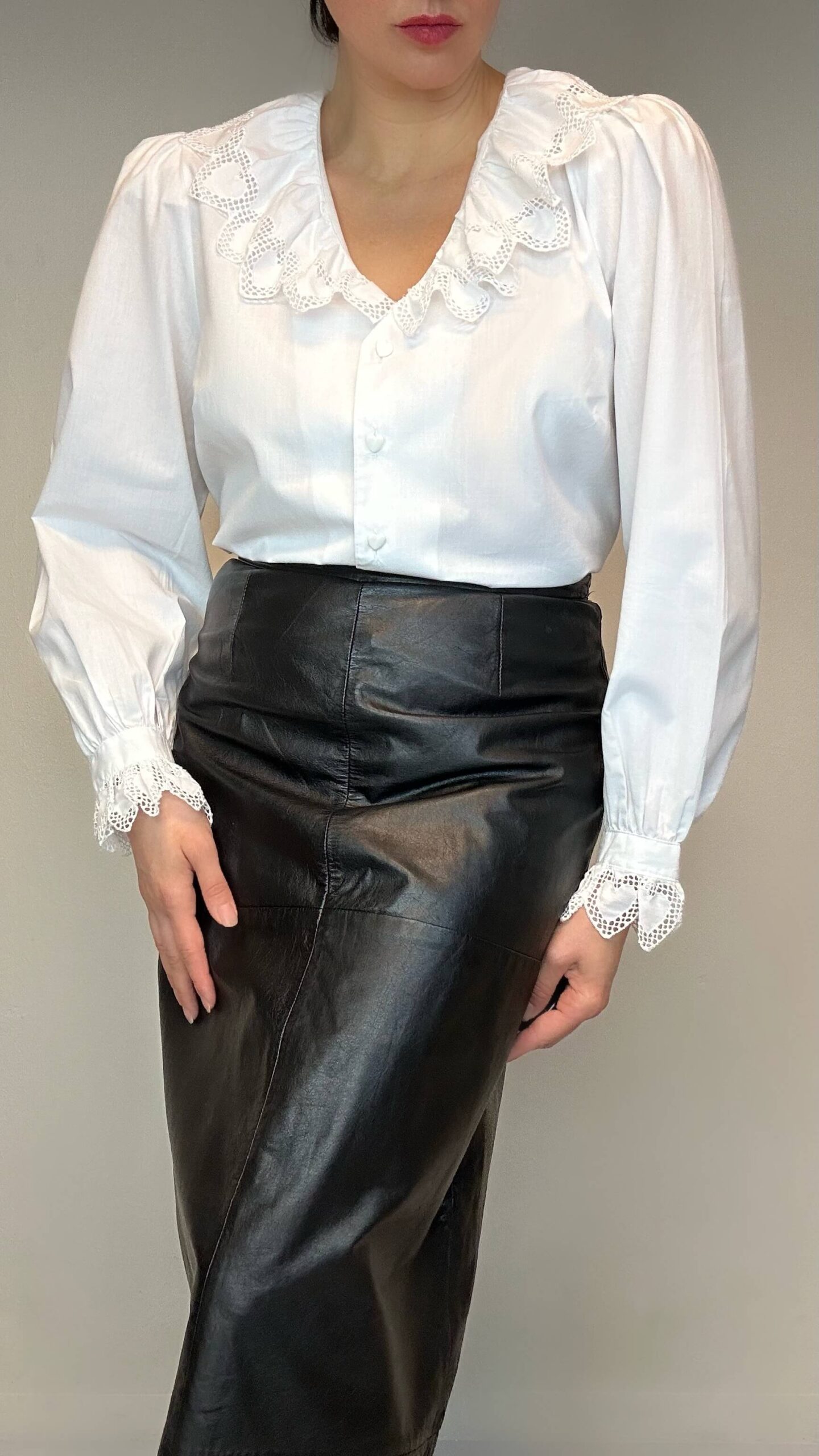 Puff sleeve white blouse with heart ruffles - Image 2