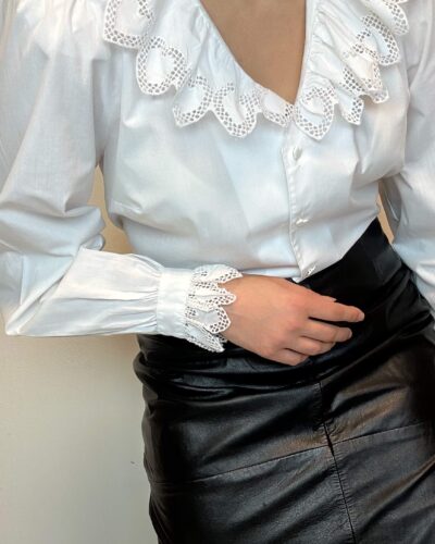 Puff sleeve white blouse with heart ruffles