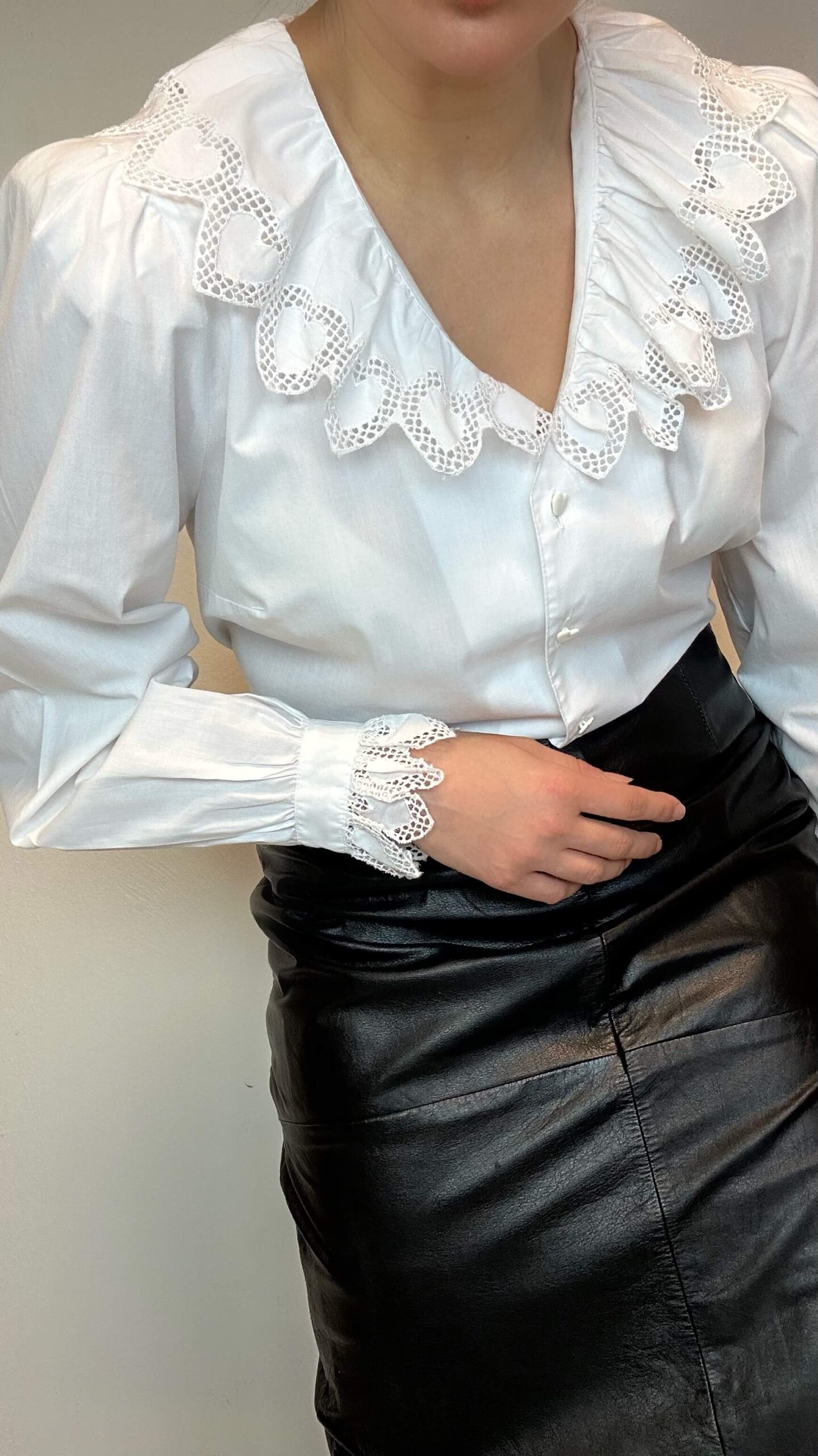 Puff sleeve white blouse with heart ruffles