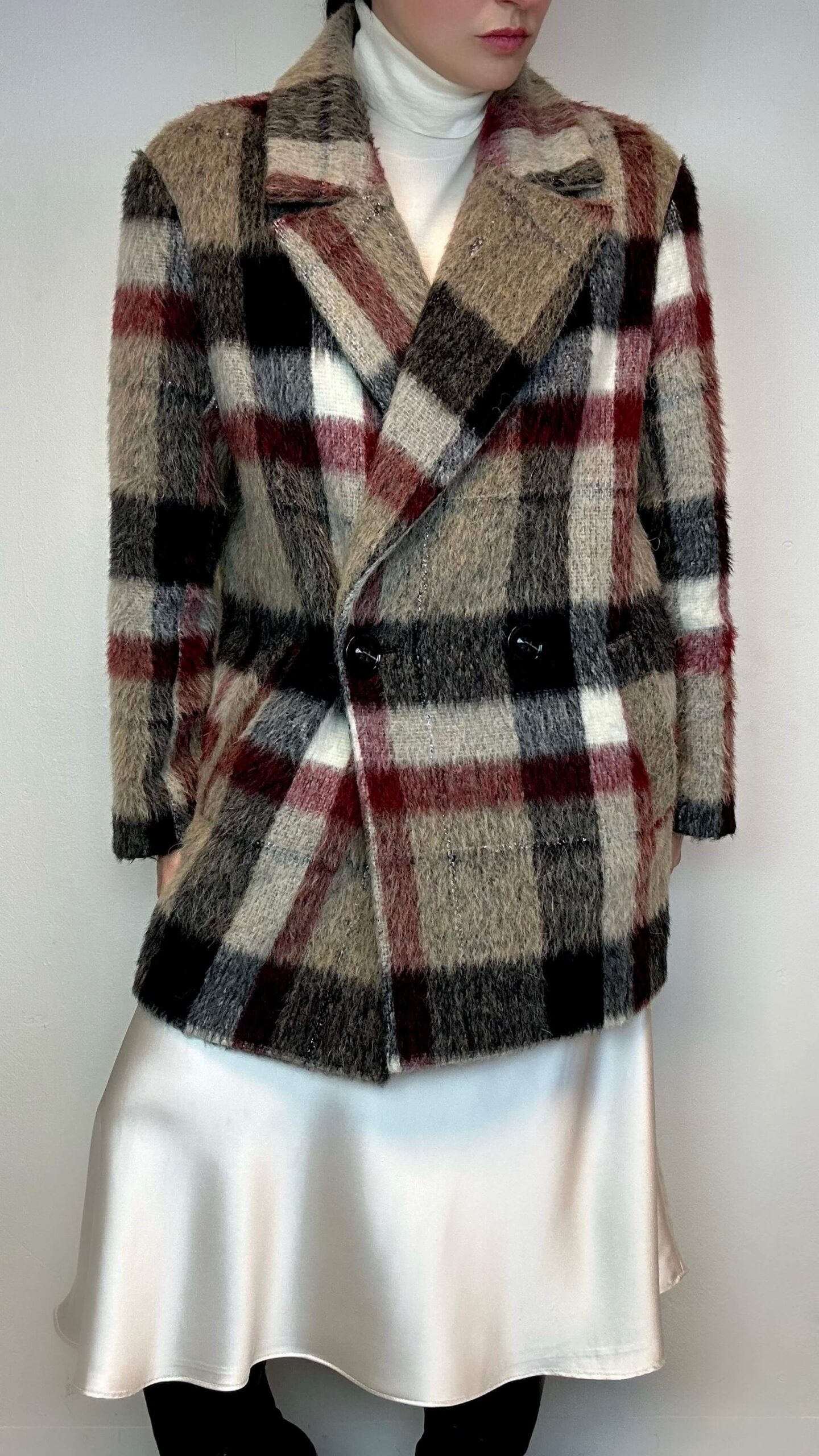 Plaid mohair woolen coat
