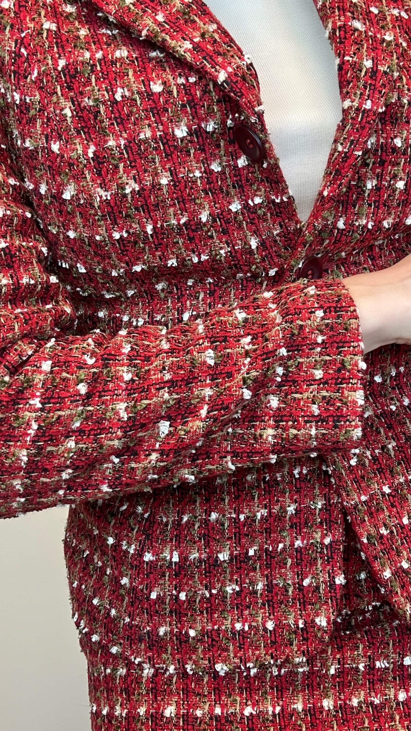 Cranberry red woolen office set of blazer and skirt - Image 2