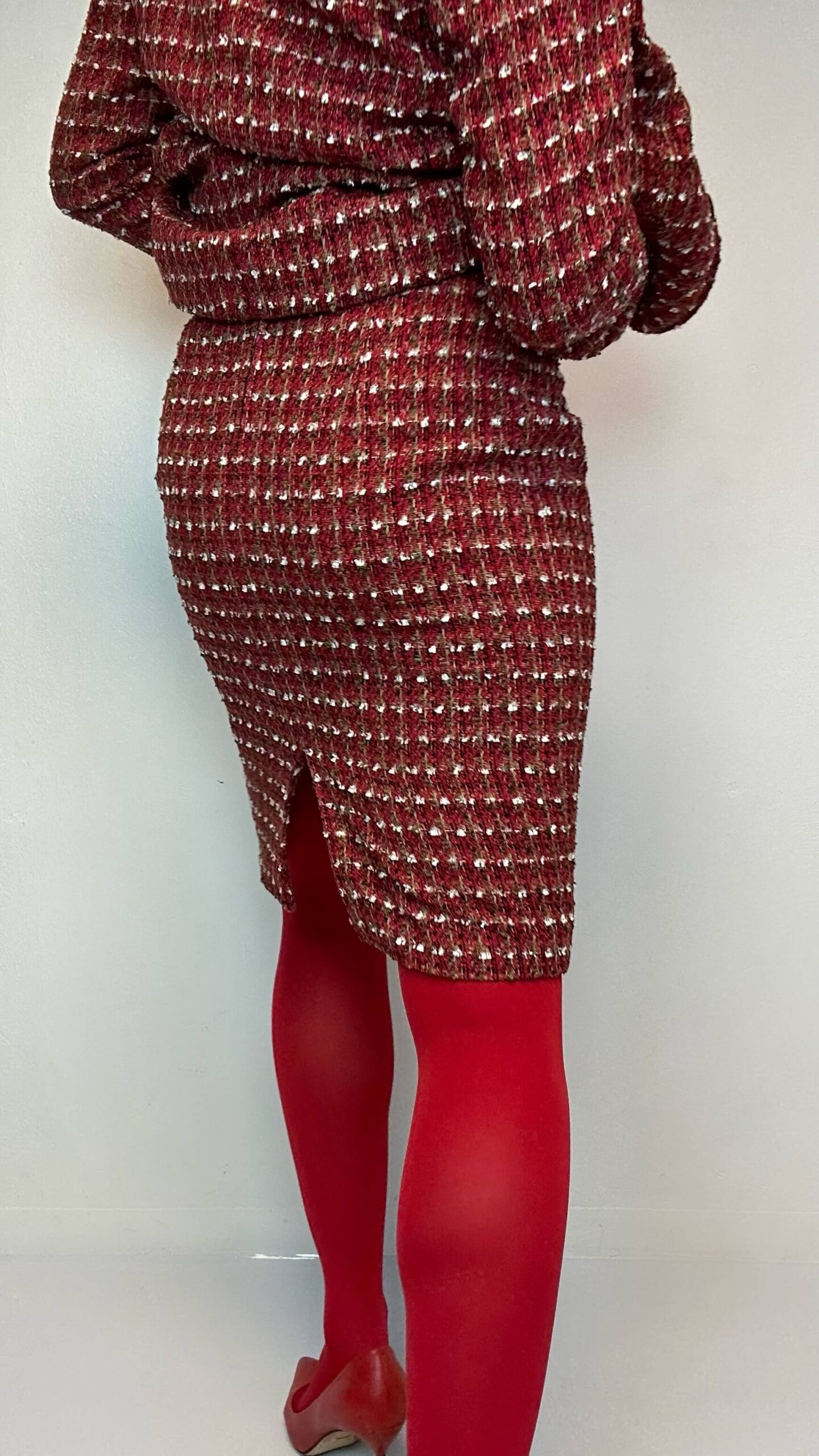 Cranberry red woolen office set of blazer and skirt - Image 5