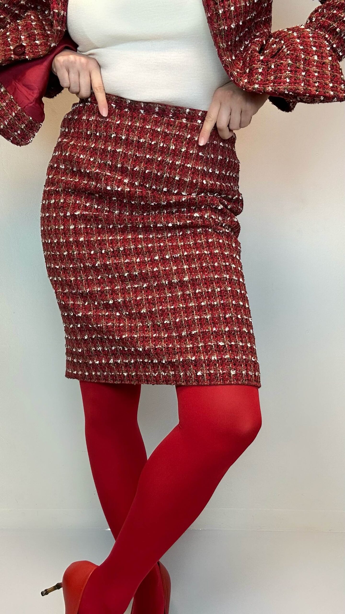 Cranberry red woolen office set of blazer and skirt - Image 6