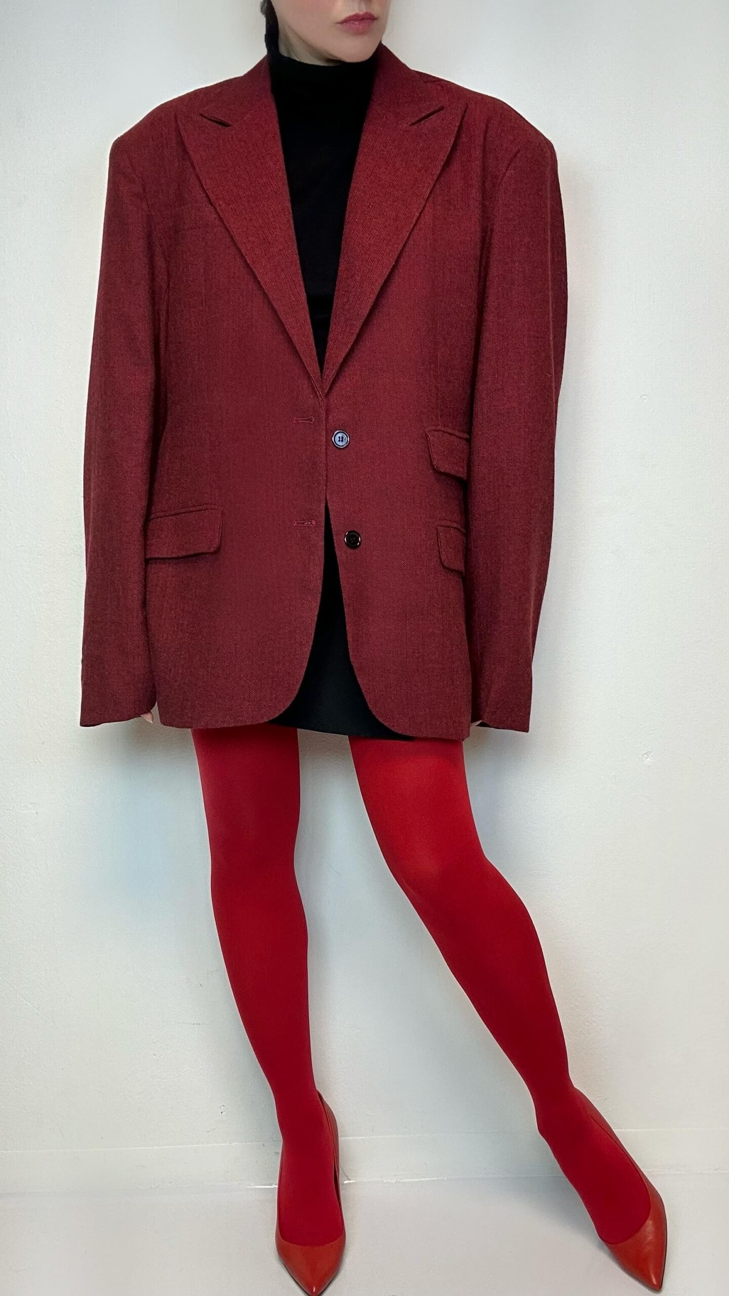 Herringbone ruby red woolen unisex blazer - Image 2