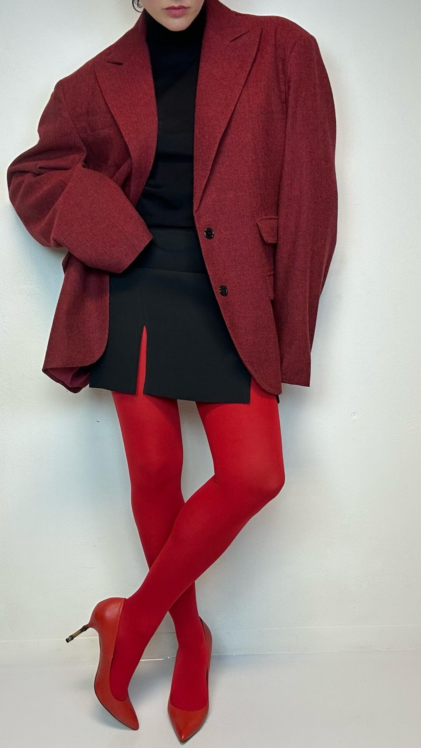 Herringbone ruby red woolen unisex blazer - Image 3