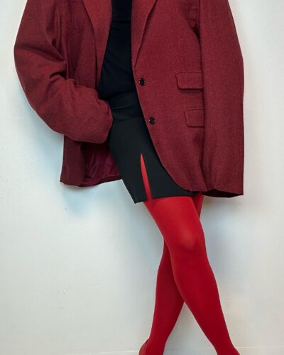 Herringbone ruby red woolen unisex blazer