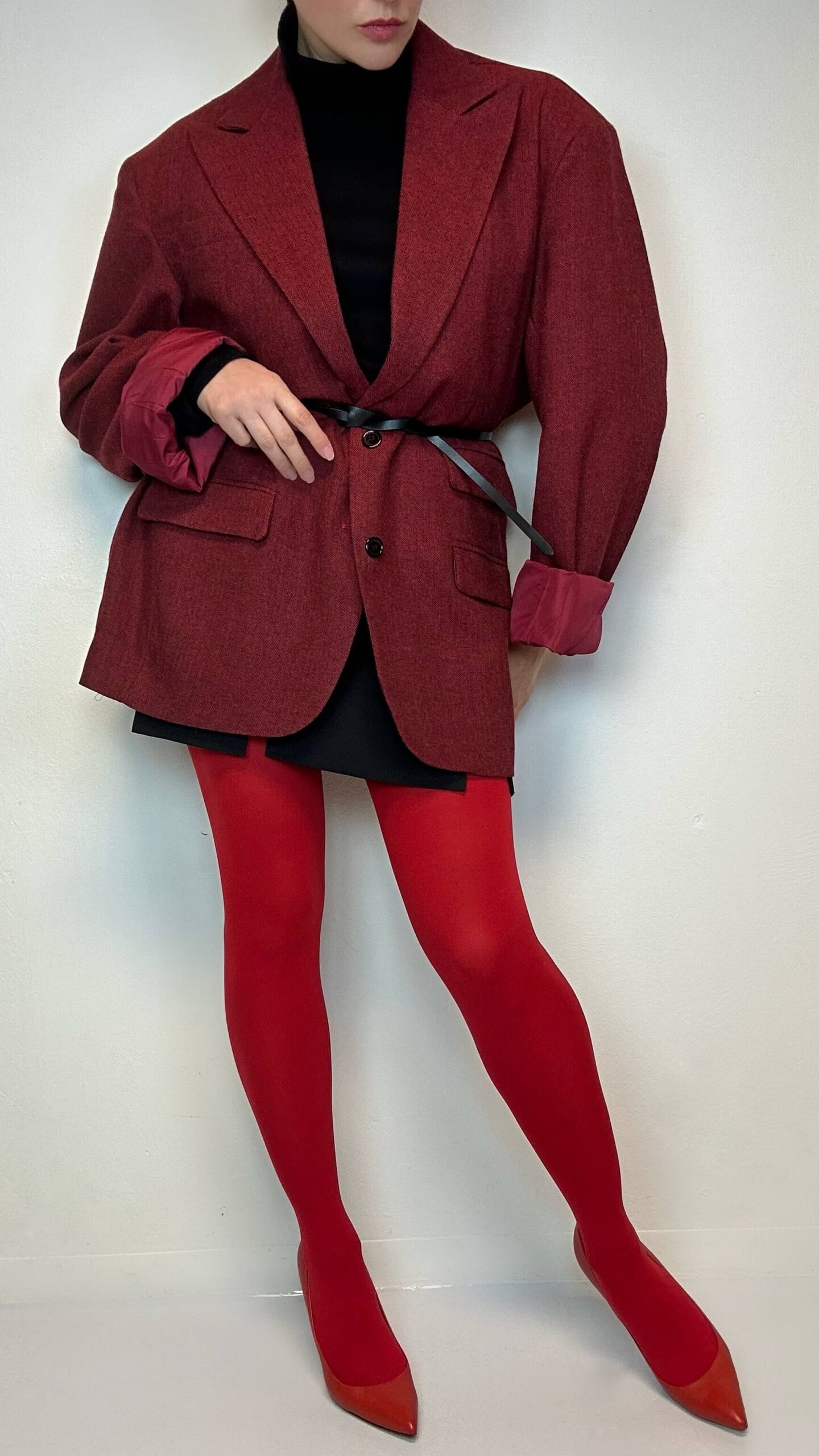 Herringbone ruby red woolen unisex blazer - Image 6