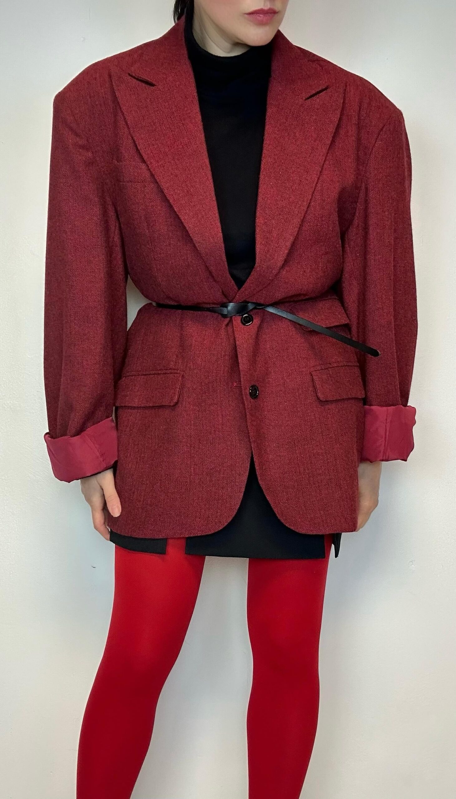 Herringbone ruby red woolen unisex blazer - Image 7