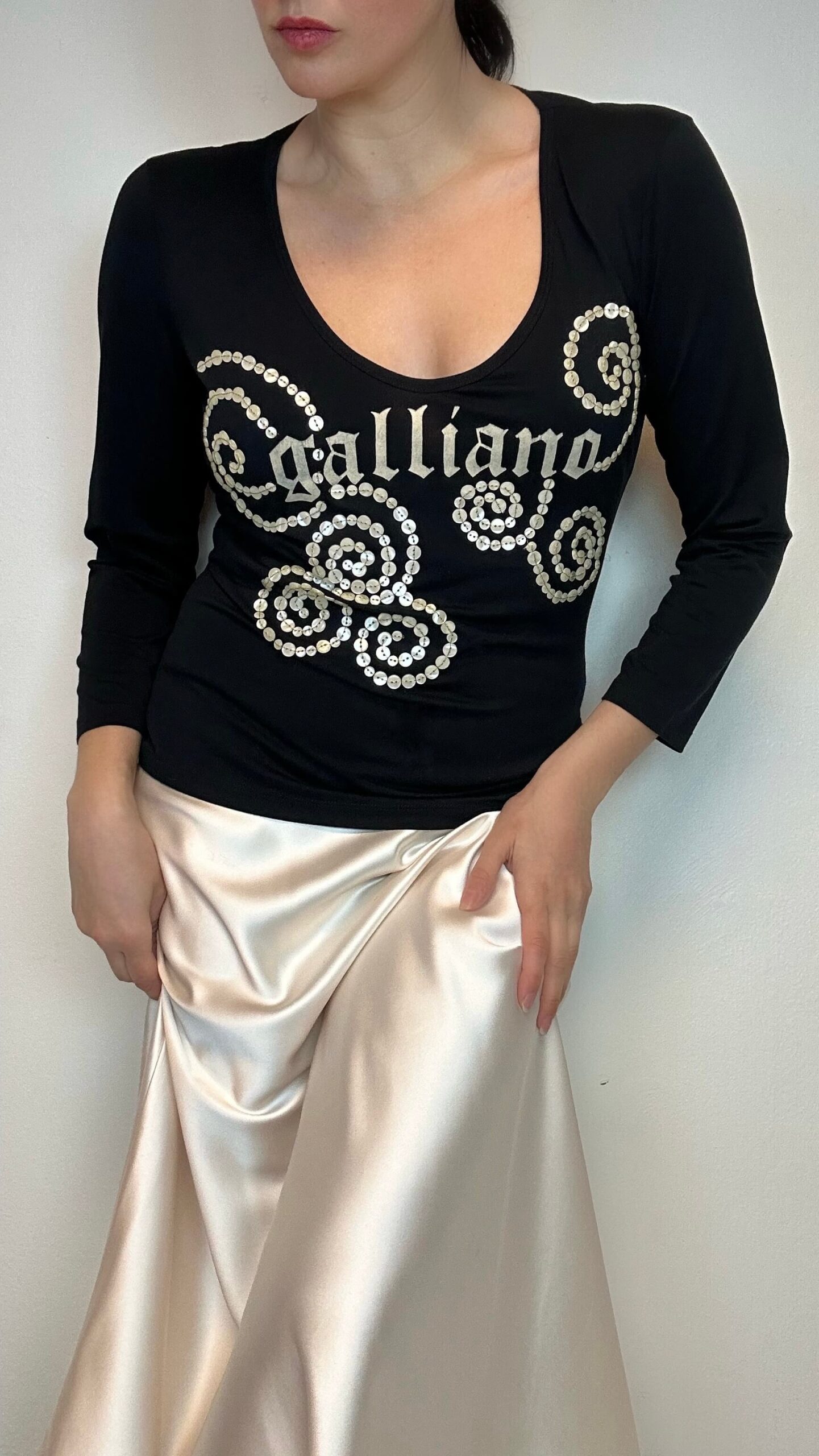 JOHN GALLIANO stretch scoop/neck long sleeve top