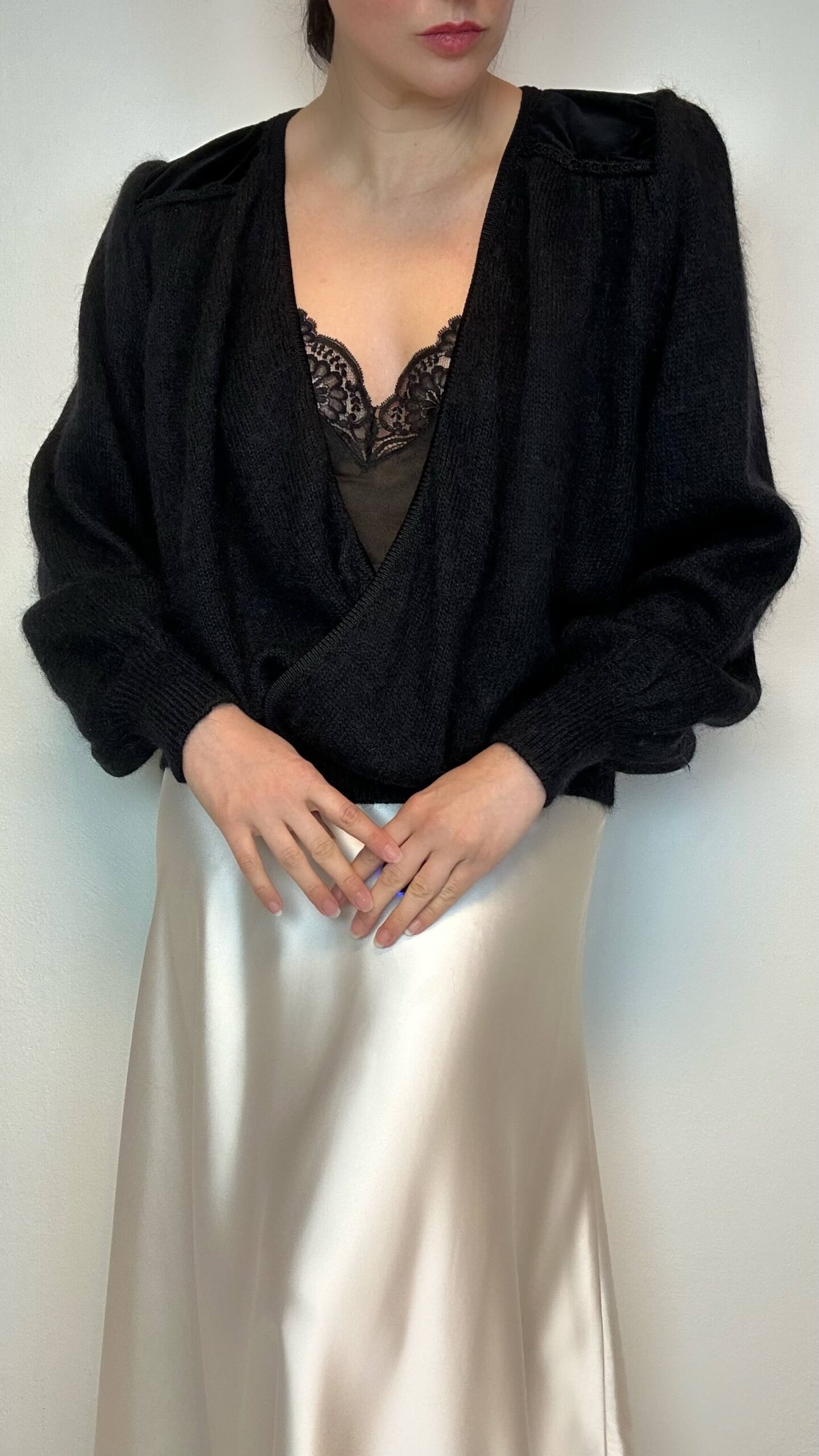 Italian mohair wrap cardigan with puff sleeves