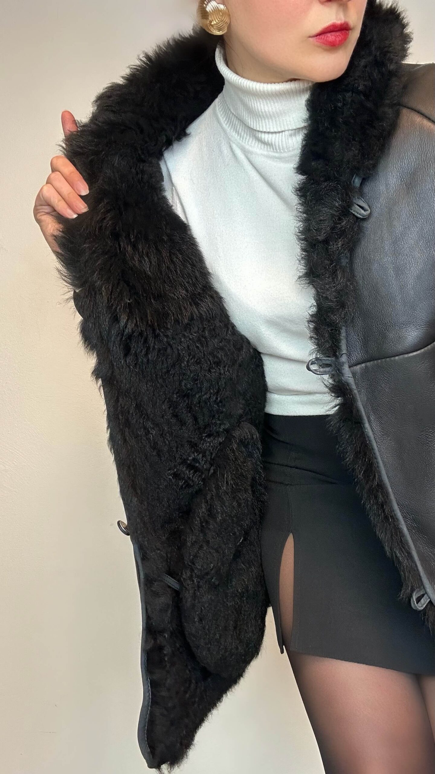 Graphite black shearling winter coat - Image 5