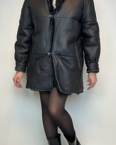 Graphite black shearling winter coat