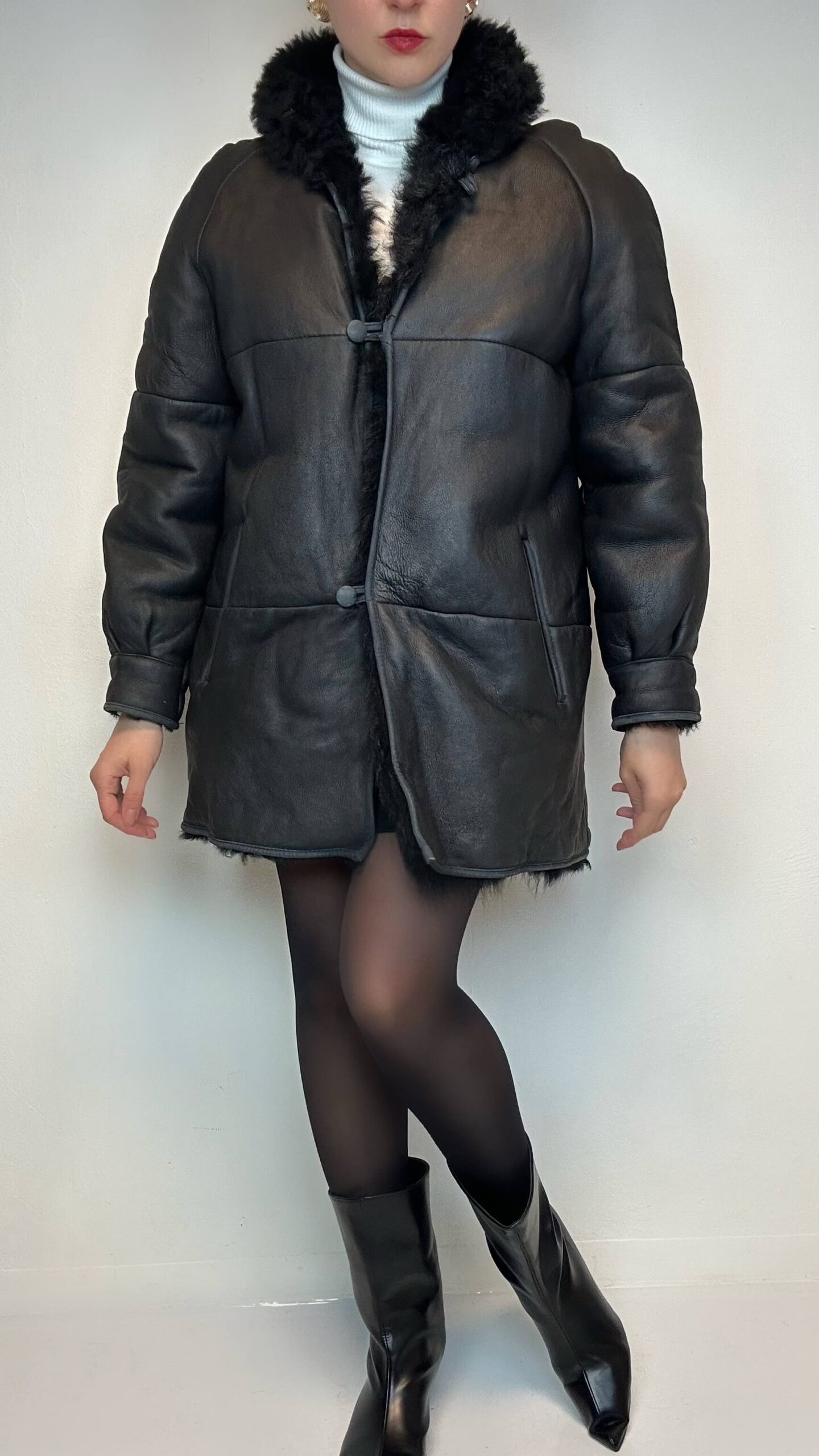 Graphite black shearling winter coat