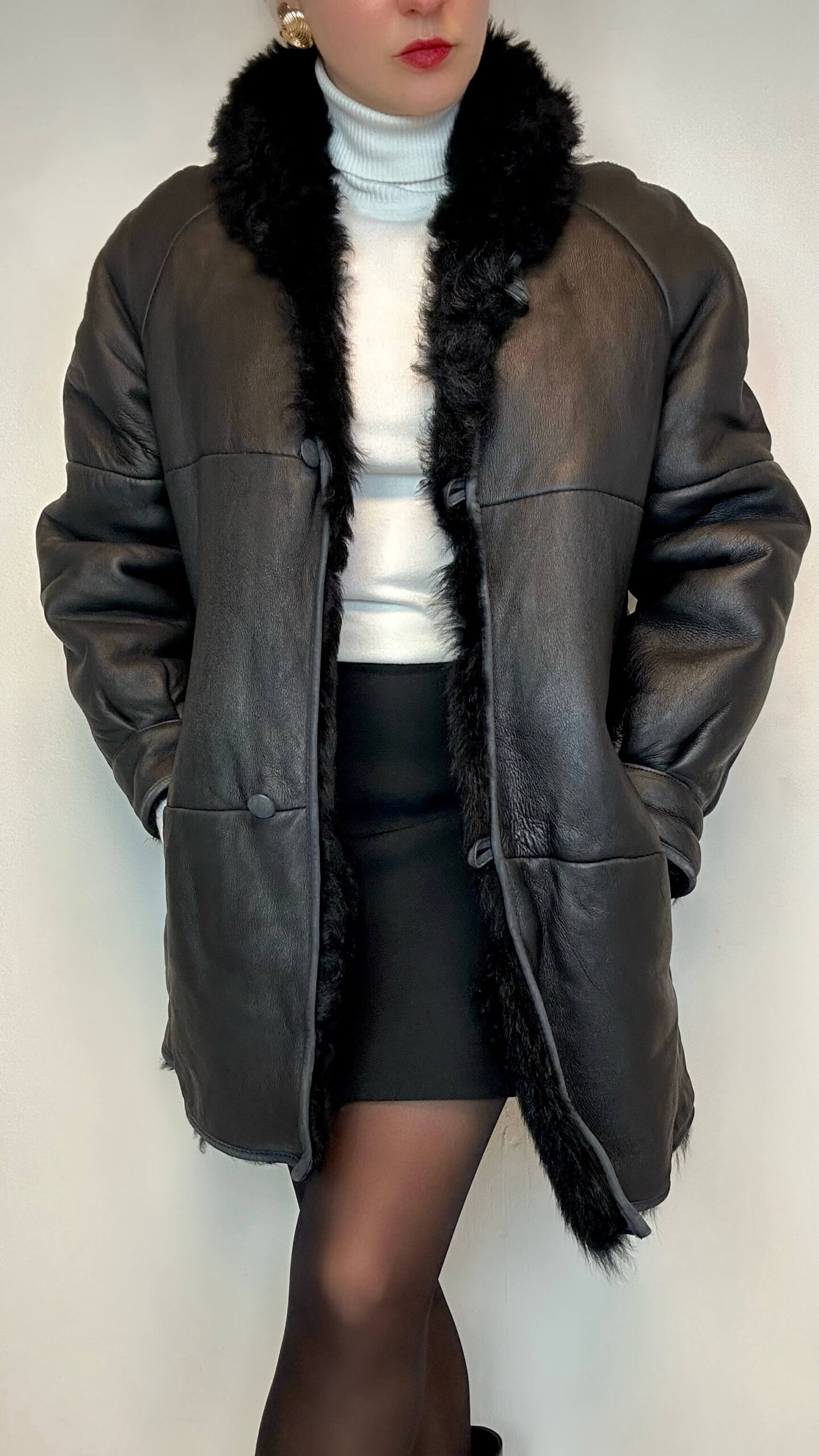 Graphite black shearling winter coat - Image 6