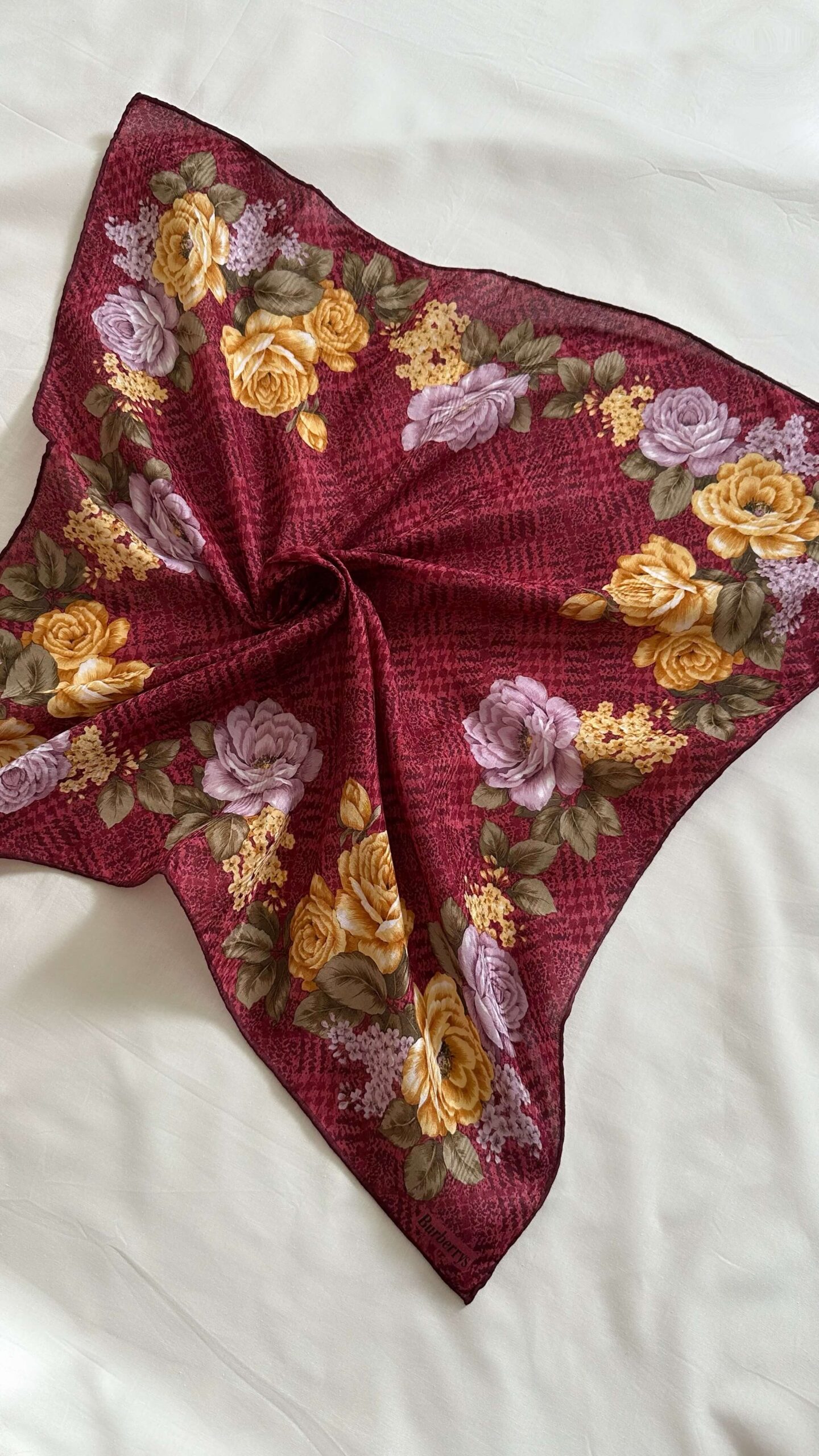BURBERRYS floral burgundy cotton handkerchief