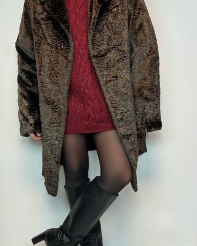 Chocolate brown faux fur mid-season coat