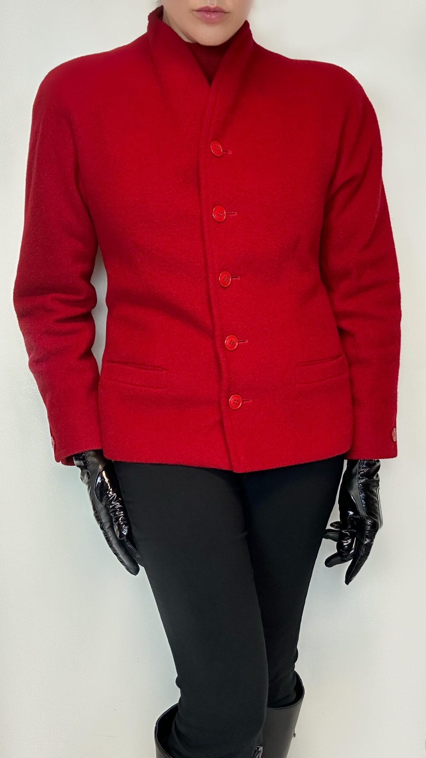 Bear's Line by LAURA BIAGIOTTI woolen berry red short coat - Image 2