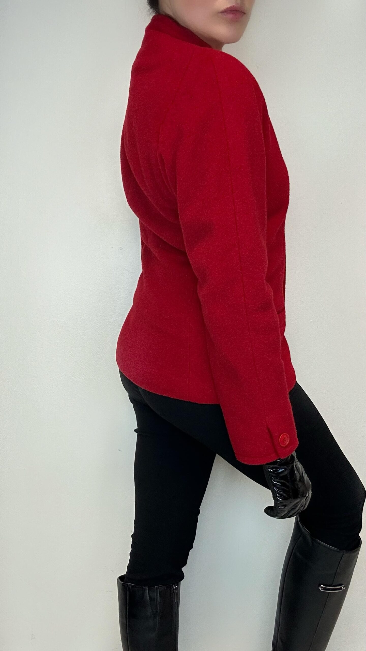 Bear's Line by LAURA BIAGIOTTI woolen berry red short coat - Image 5