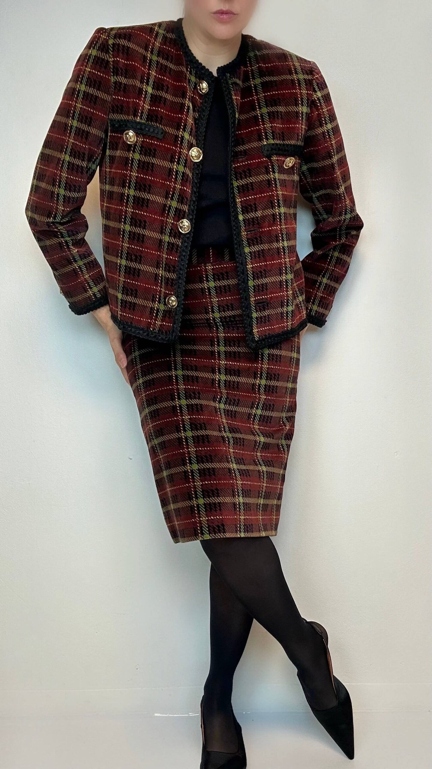 CHANEL-inspired plaid skirt suit