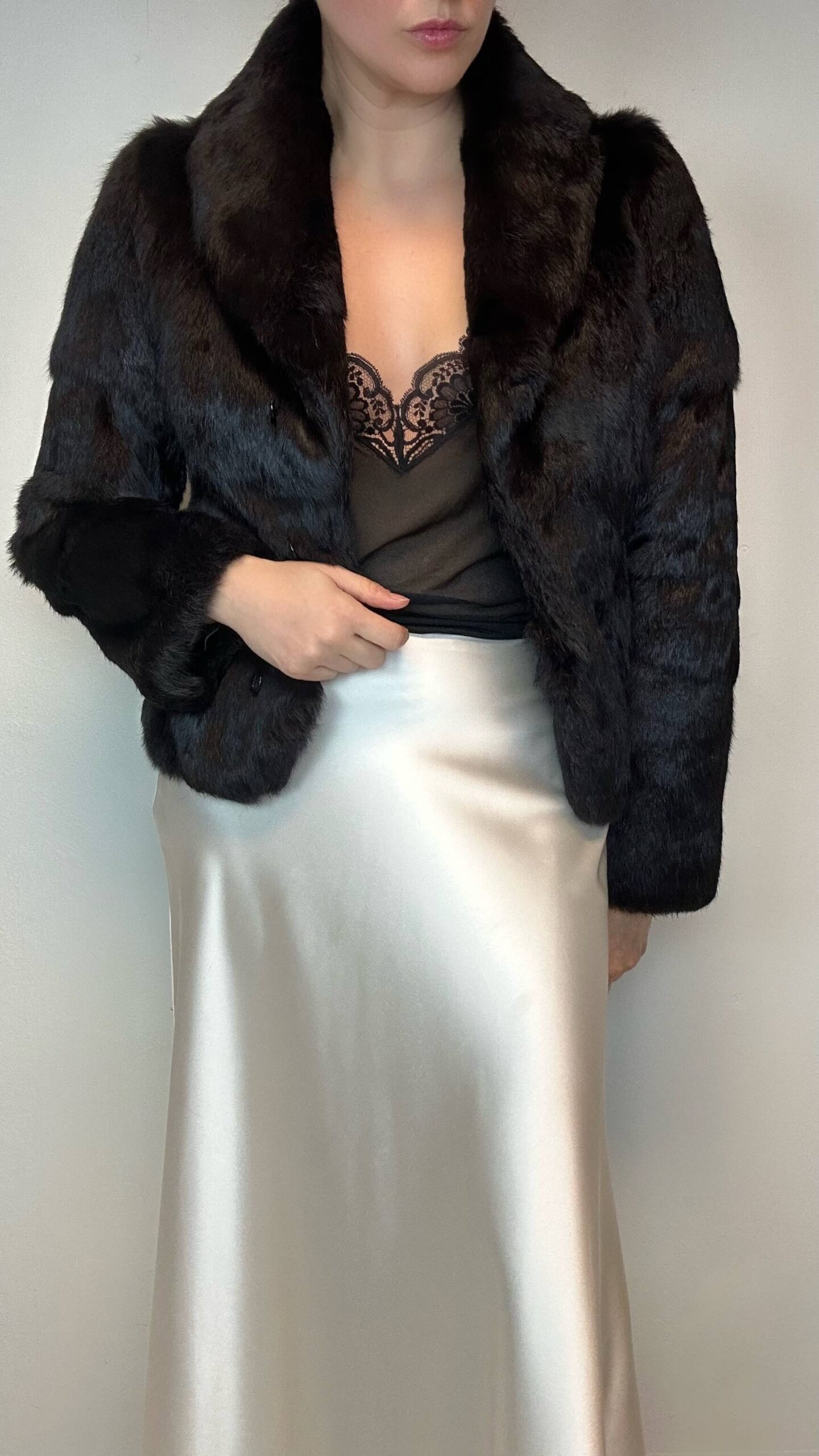 Dark brown genuine fur jacket