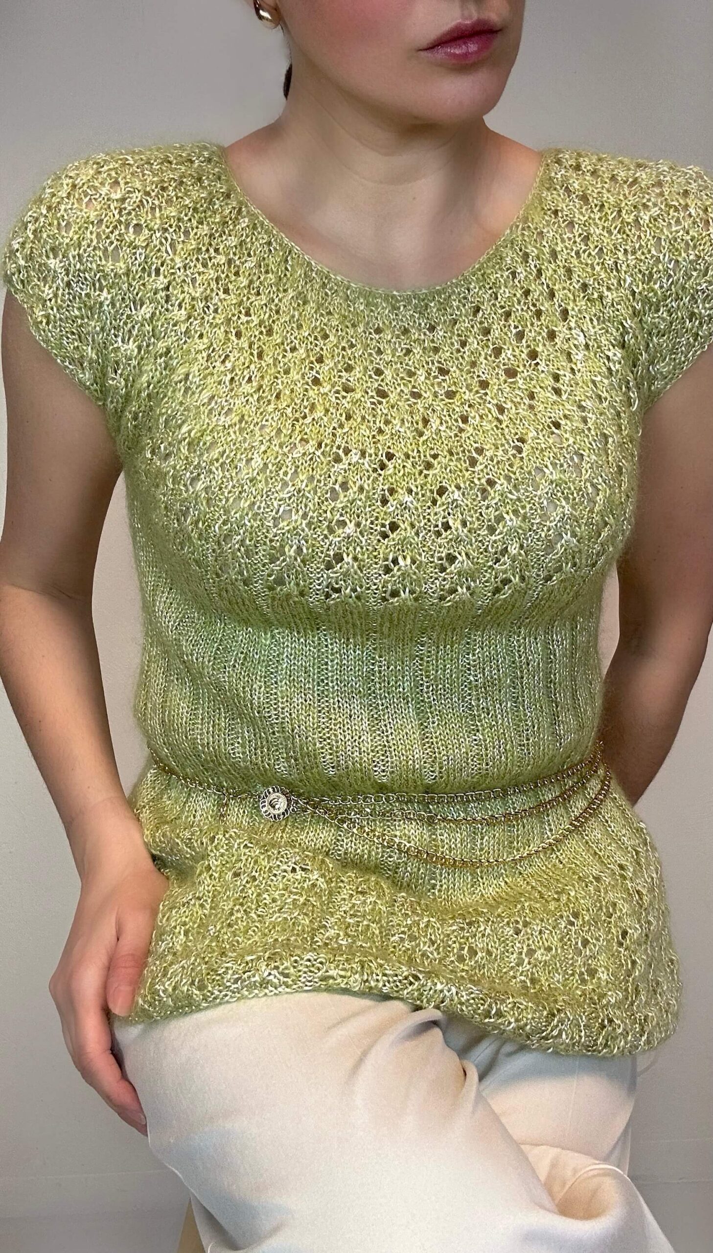 Y2K daiquiri green hand-knitted woolen tunic topp
