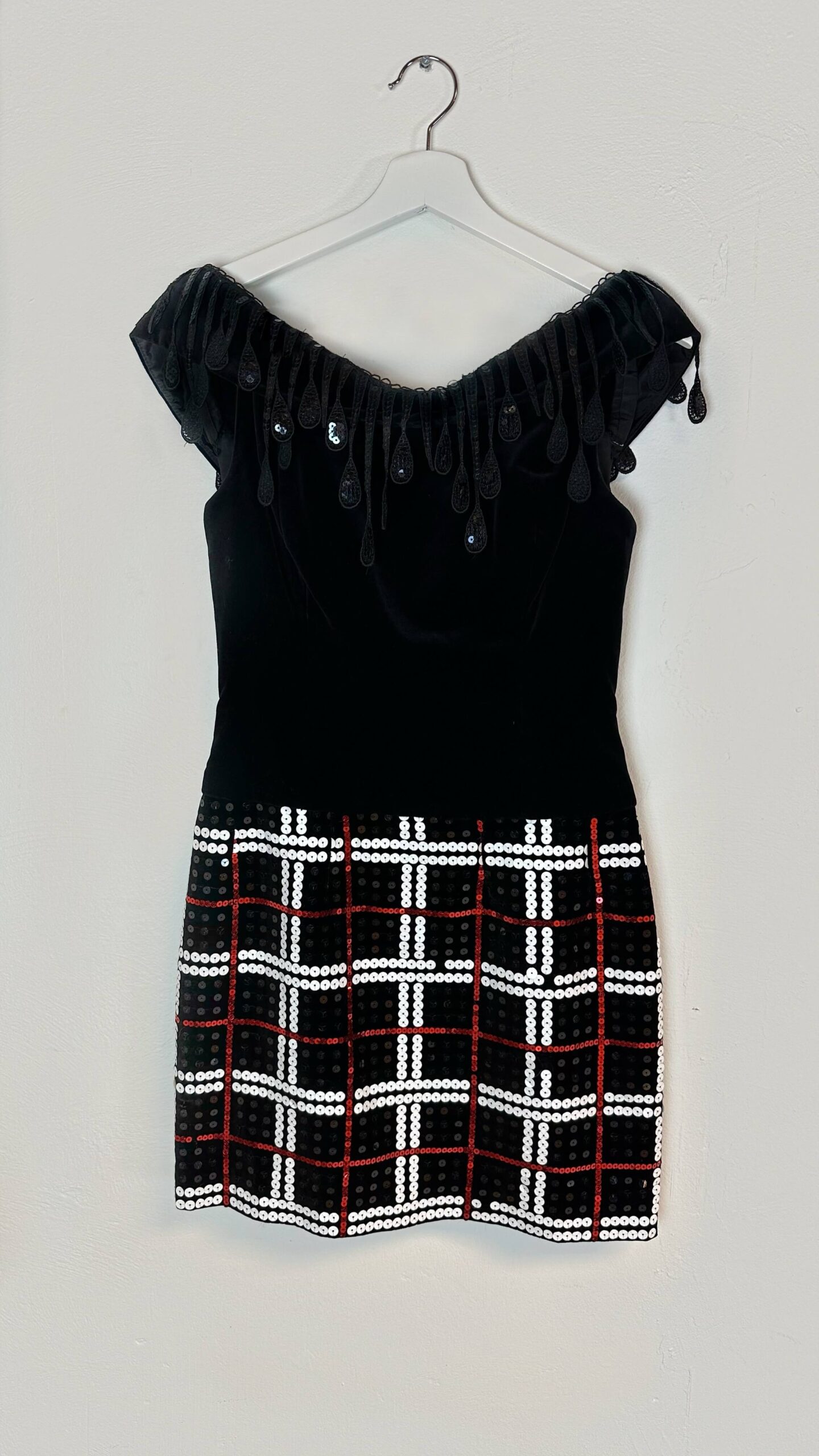 Festive velour off-the-shoulder sequined dress