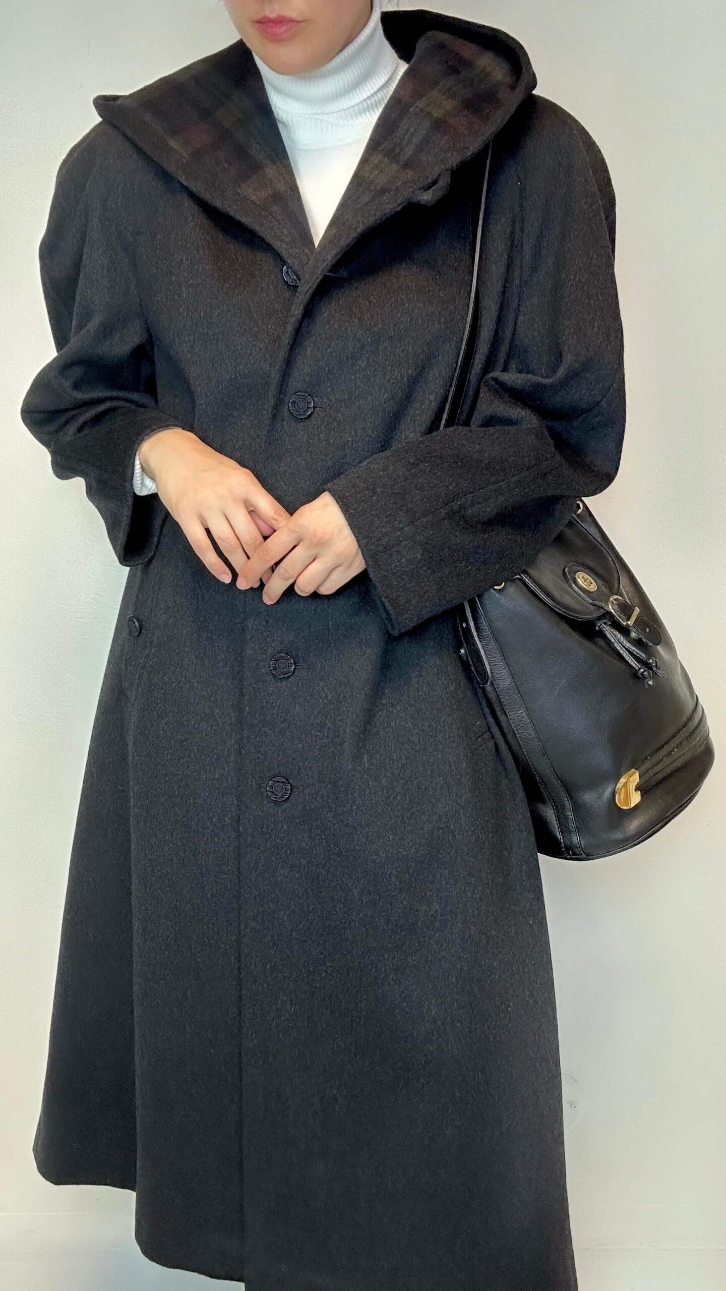 Alpaca wool dark grey wide coat with a hood