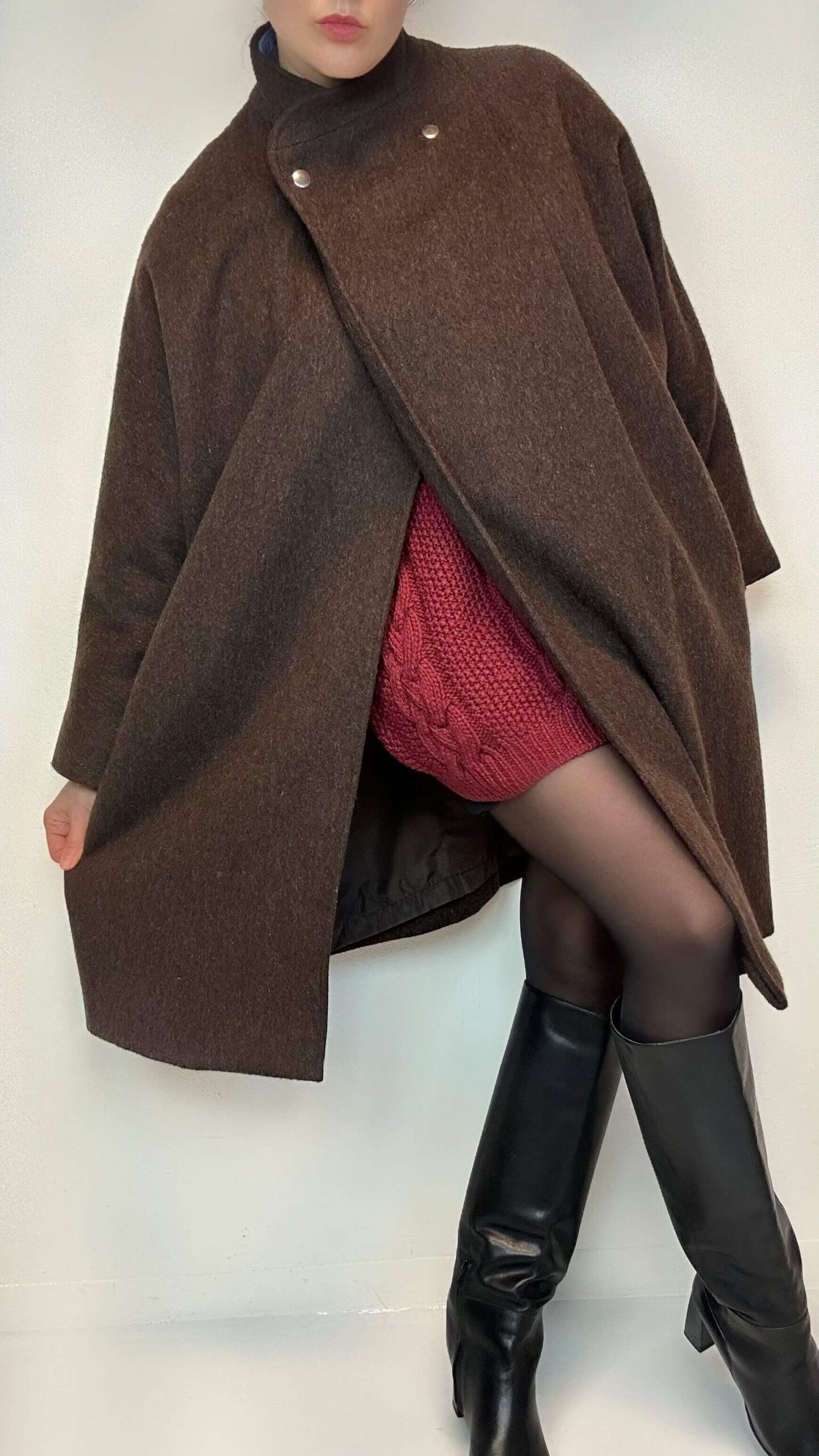 Coffee brown cocoon woolen coat