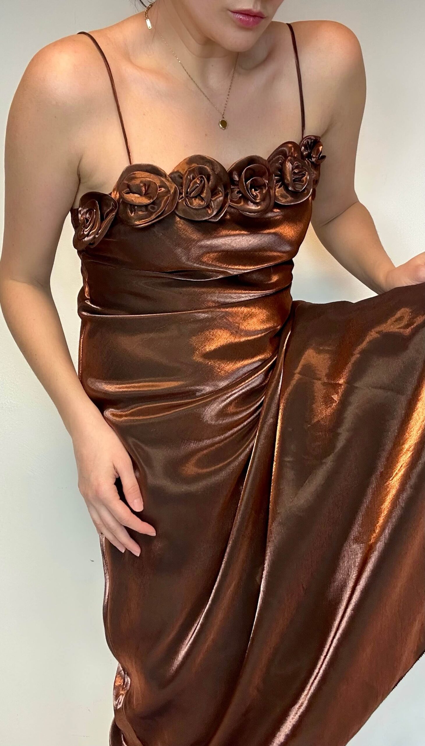 Evening shimmer maxi strap dress with a flower applique - Image 5