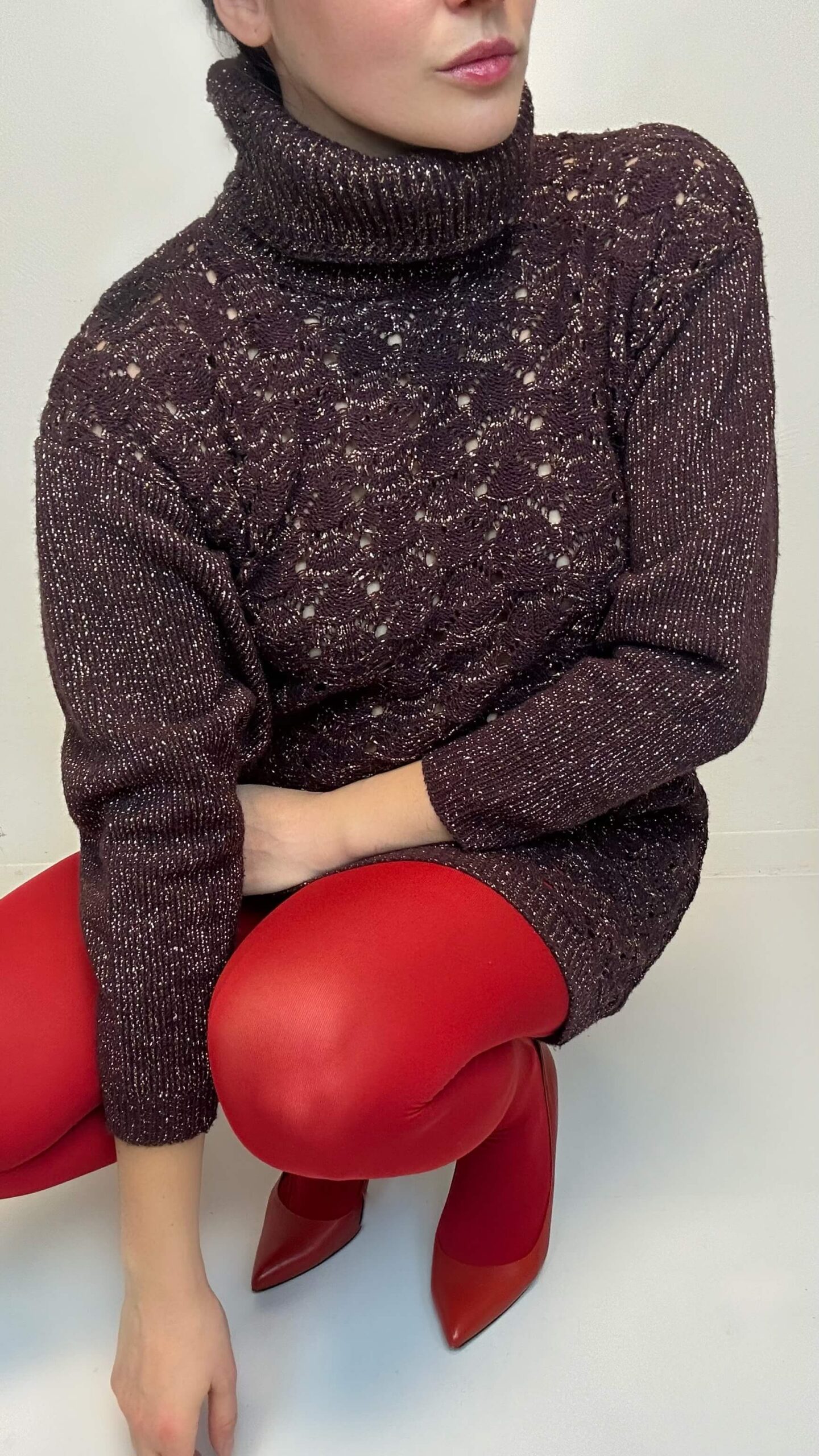 Italian mahogany brown embossed shimmer sweater