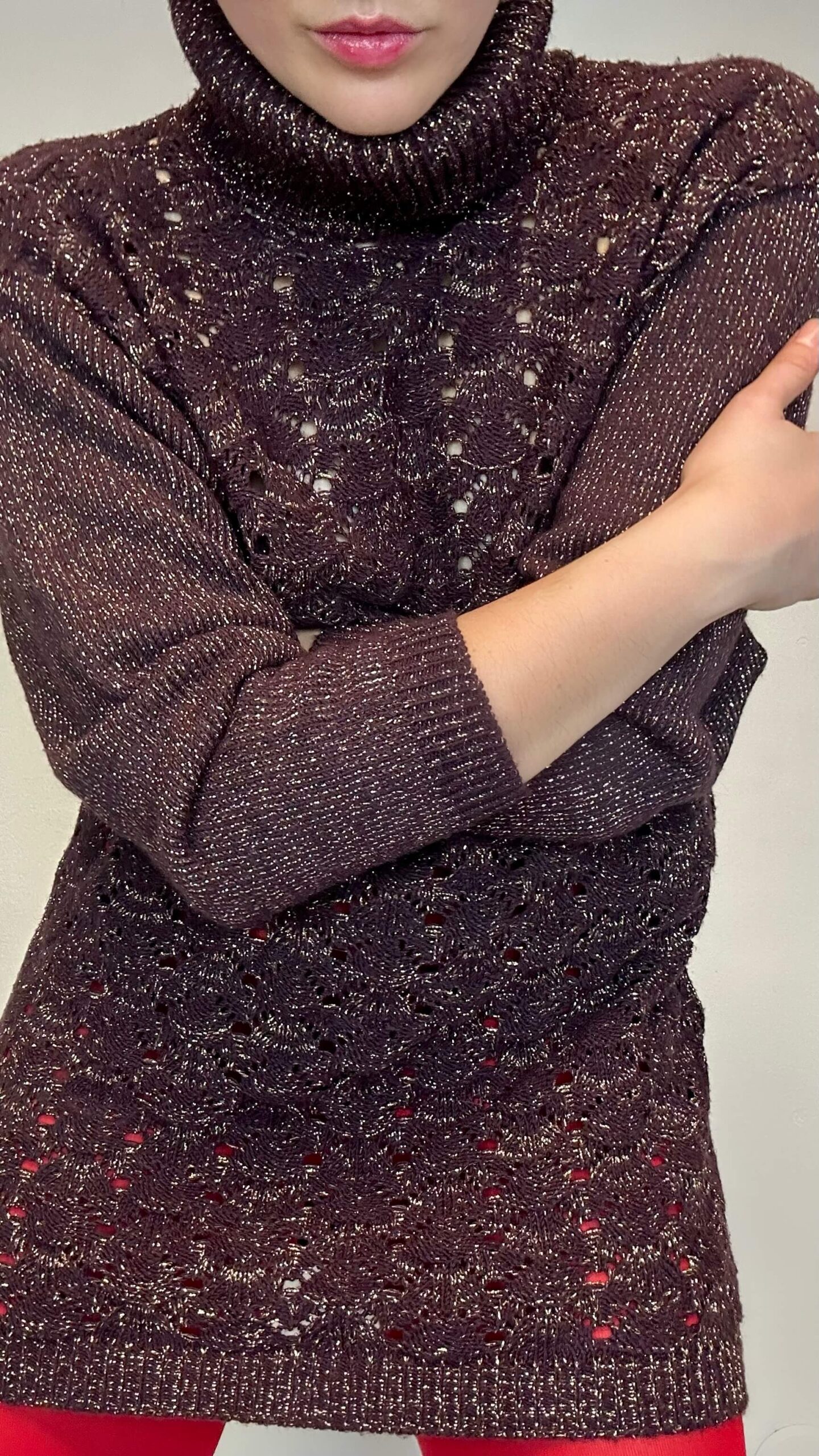 Italian mahogany brown embossed shimmer sweater - Image 3