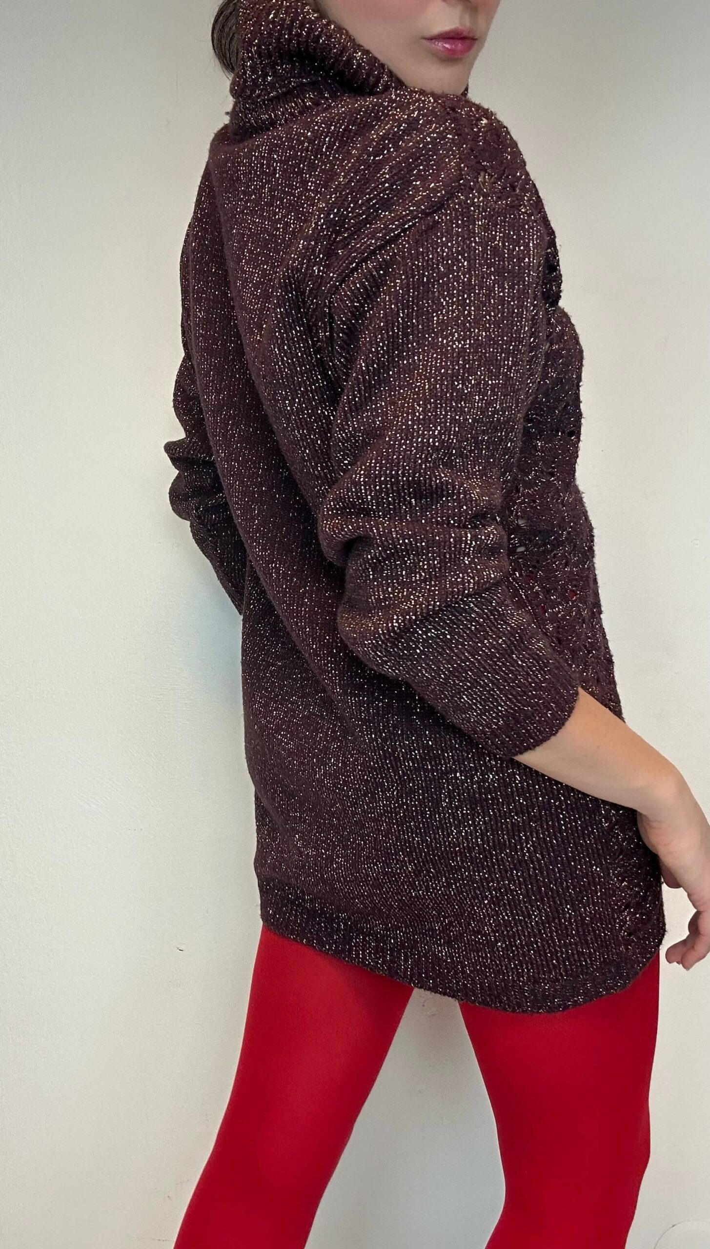 Italian mahogany brown embossed shimmer sweater - Image 4