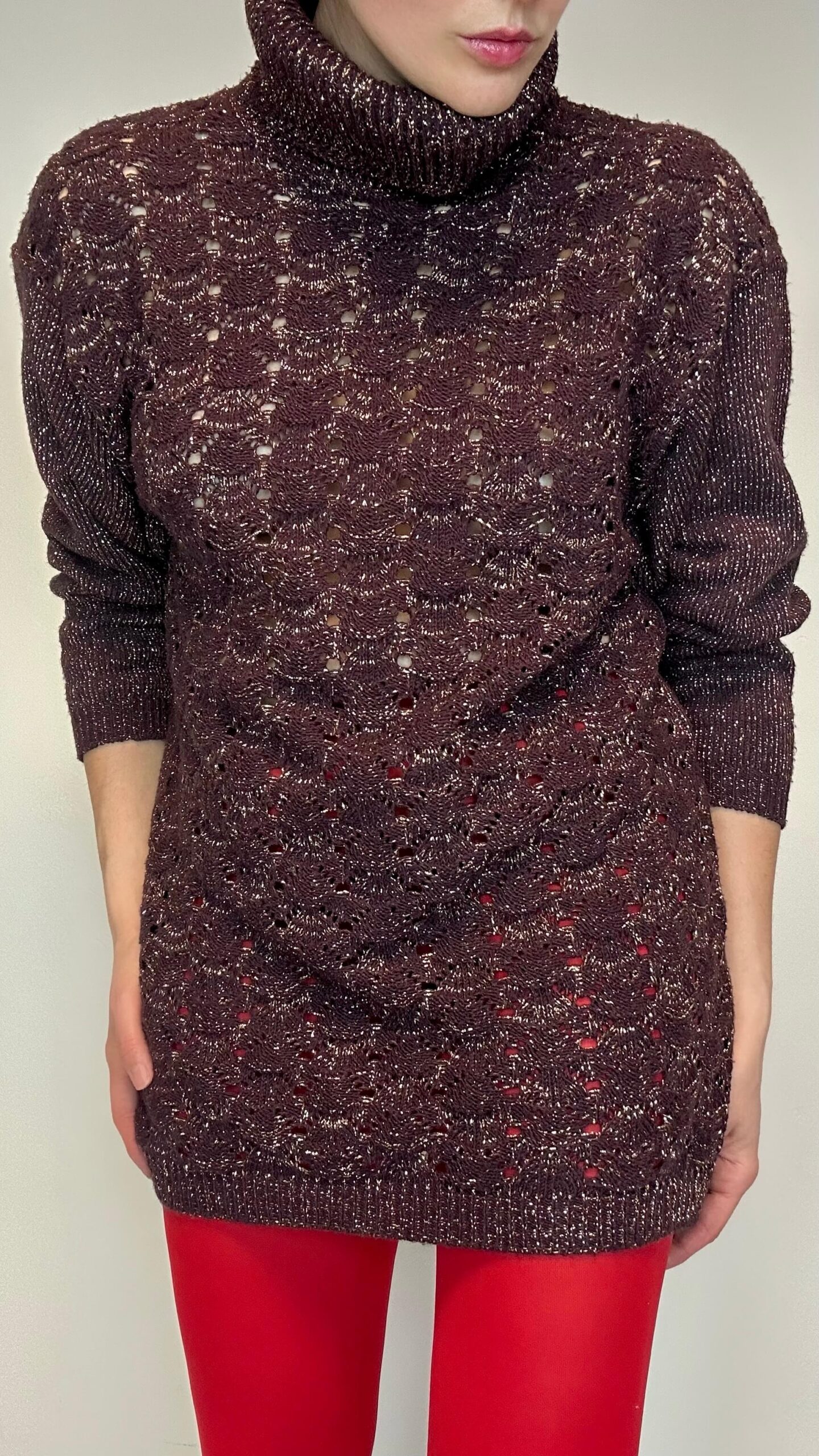 Italian mahogany brown embossed shimmer sweater - Image 5