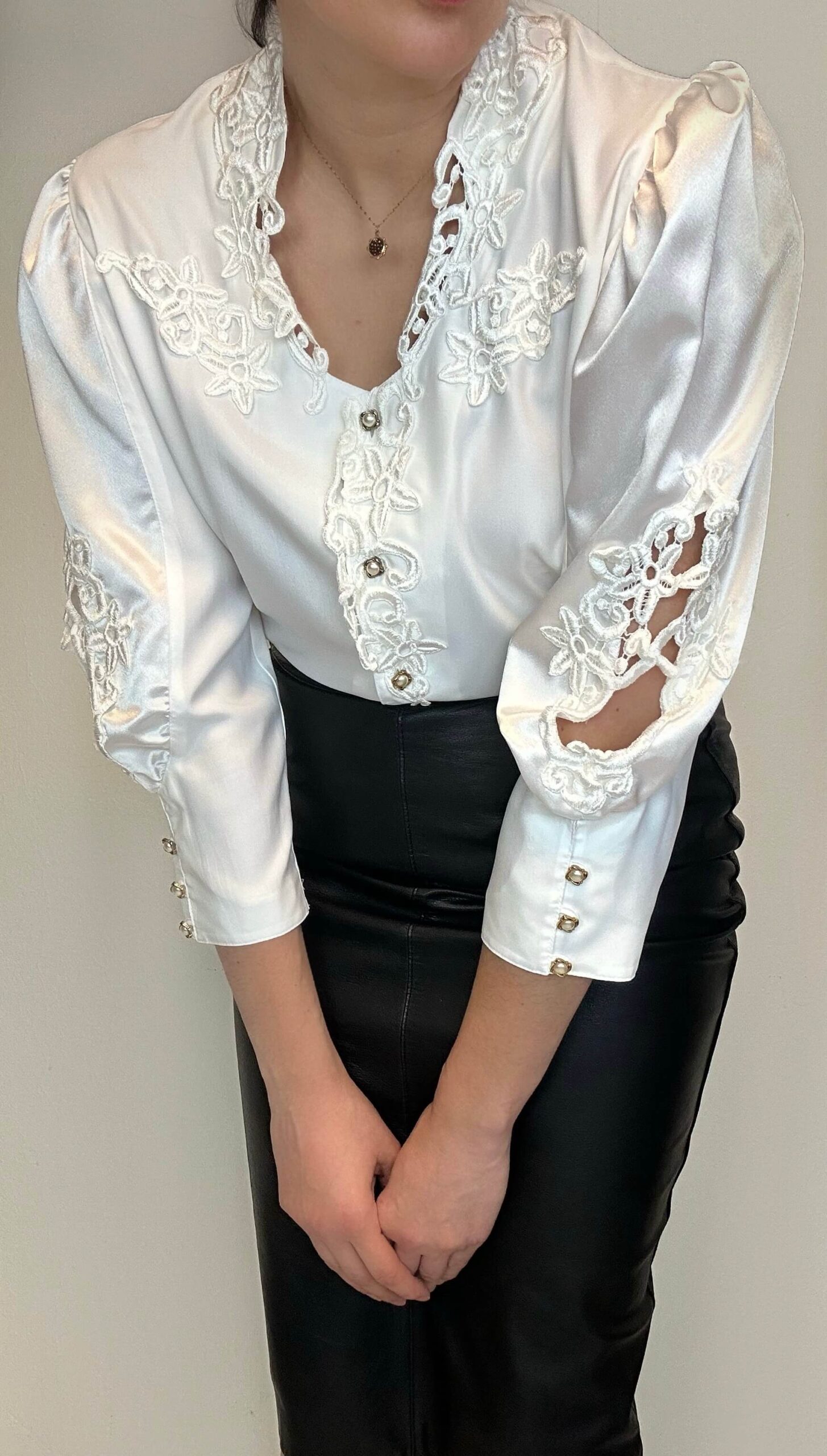 White classy puff sleeve blouse with embroidered details