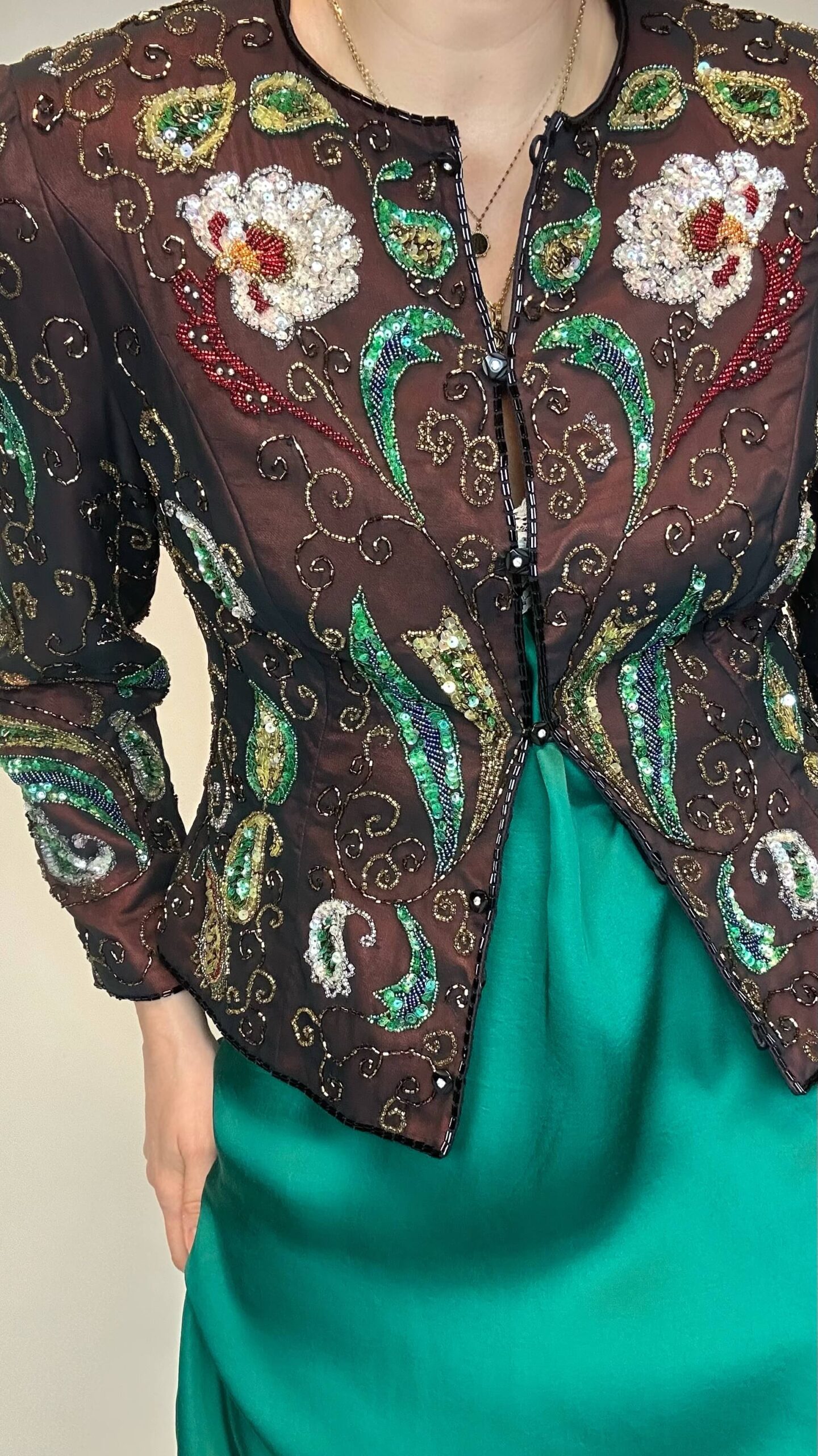 Statement beaded dark wine jacket with a magic floral pattern - Image 2