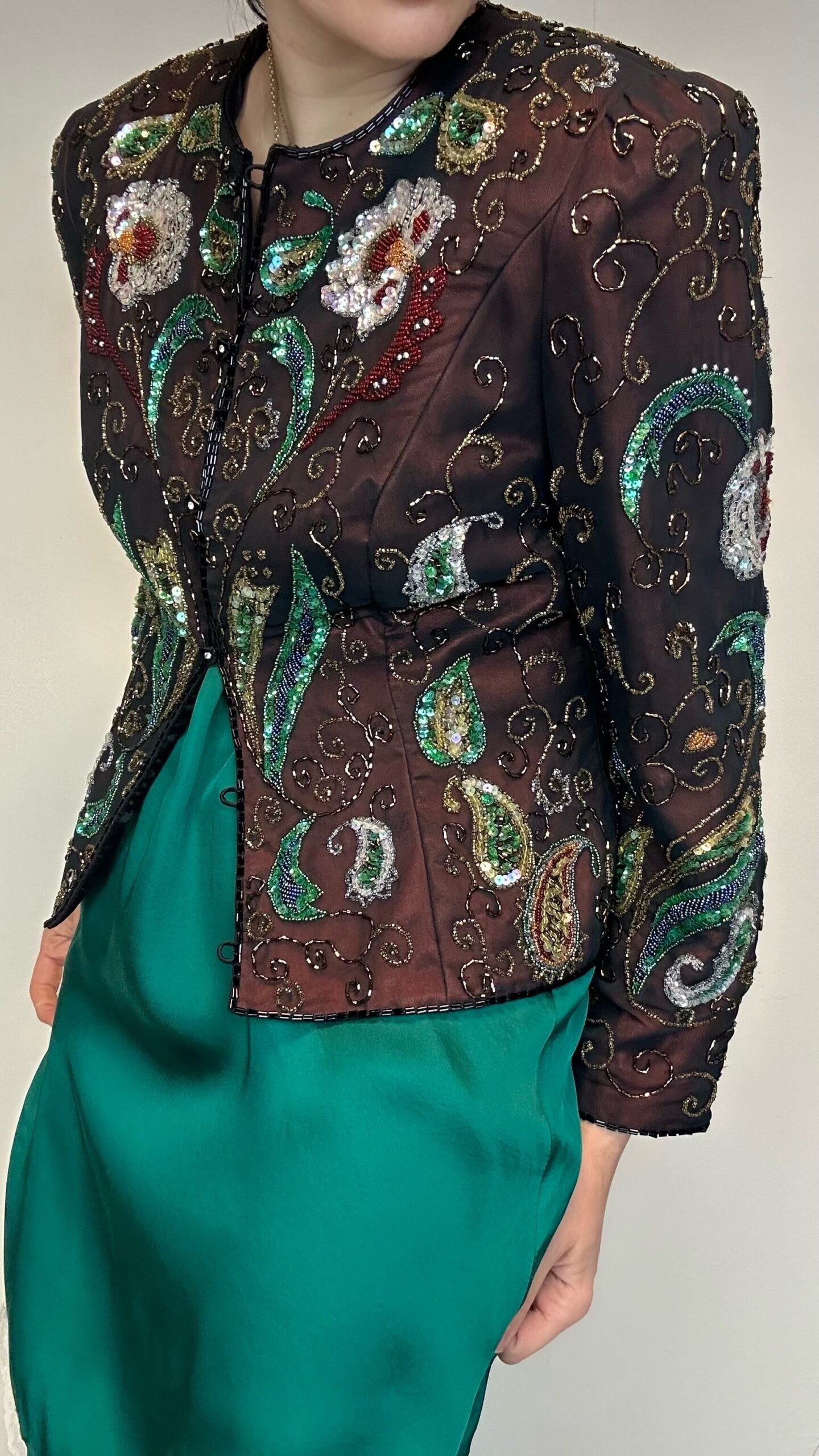 Statement beaded dark wine jacket with a magic floral pattern - Image 3