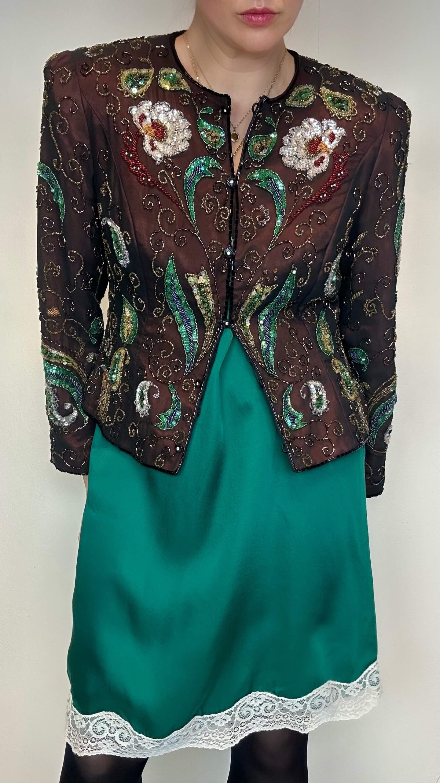 Statement beaded dark wine jacket with a magic floral pattern - Image 4