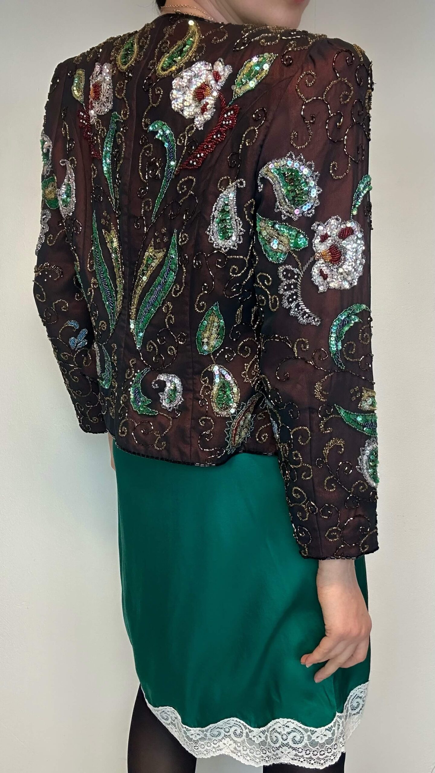 Statement beaded dark wine jacket with a magic floral pattern - Image 5