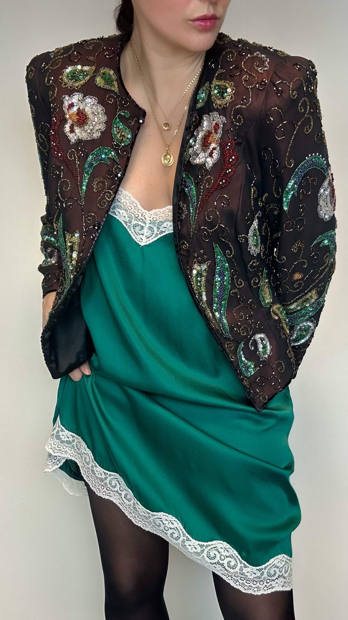 Statement beaded dark wine jacket with a magic floral pattern