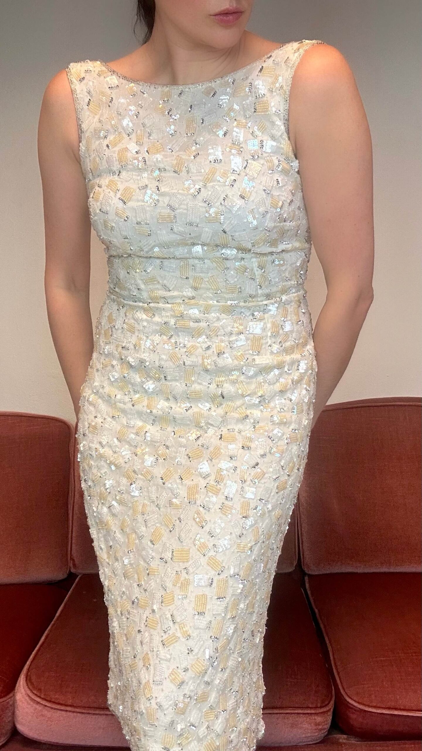 Glamour luxe ivory heavy beaded dress