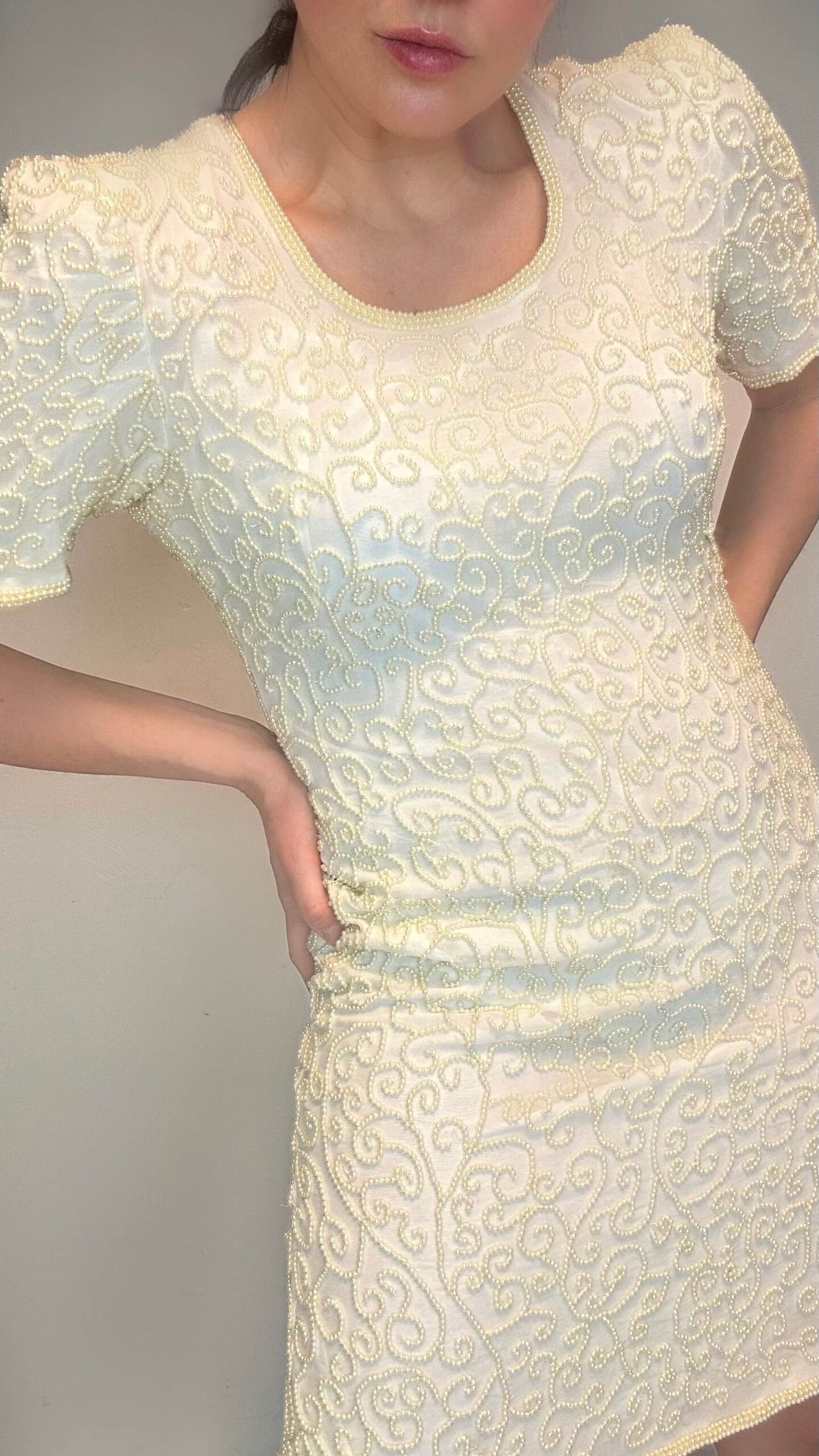 Glamour luxe milk & butter heavy beaded dress