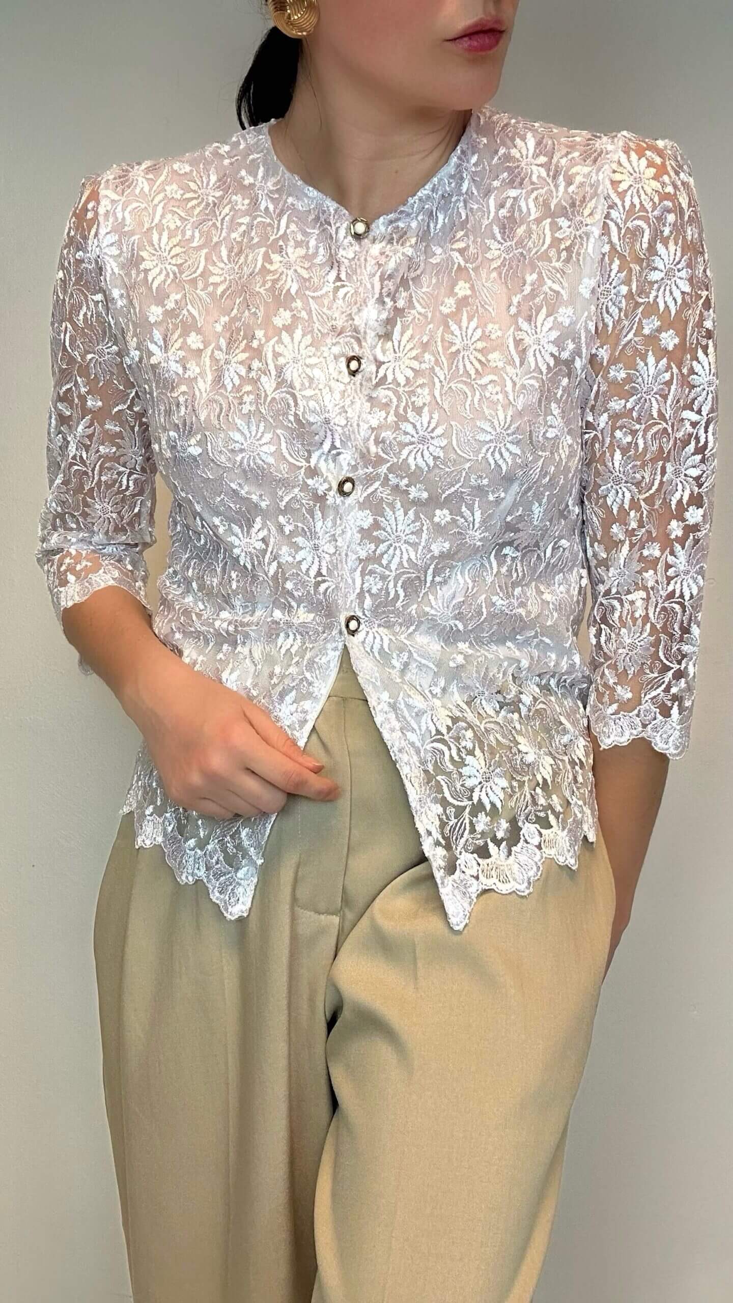 White lace blouse with 3/4 sleeves