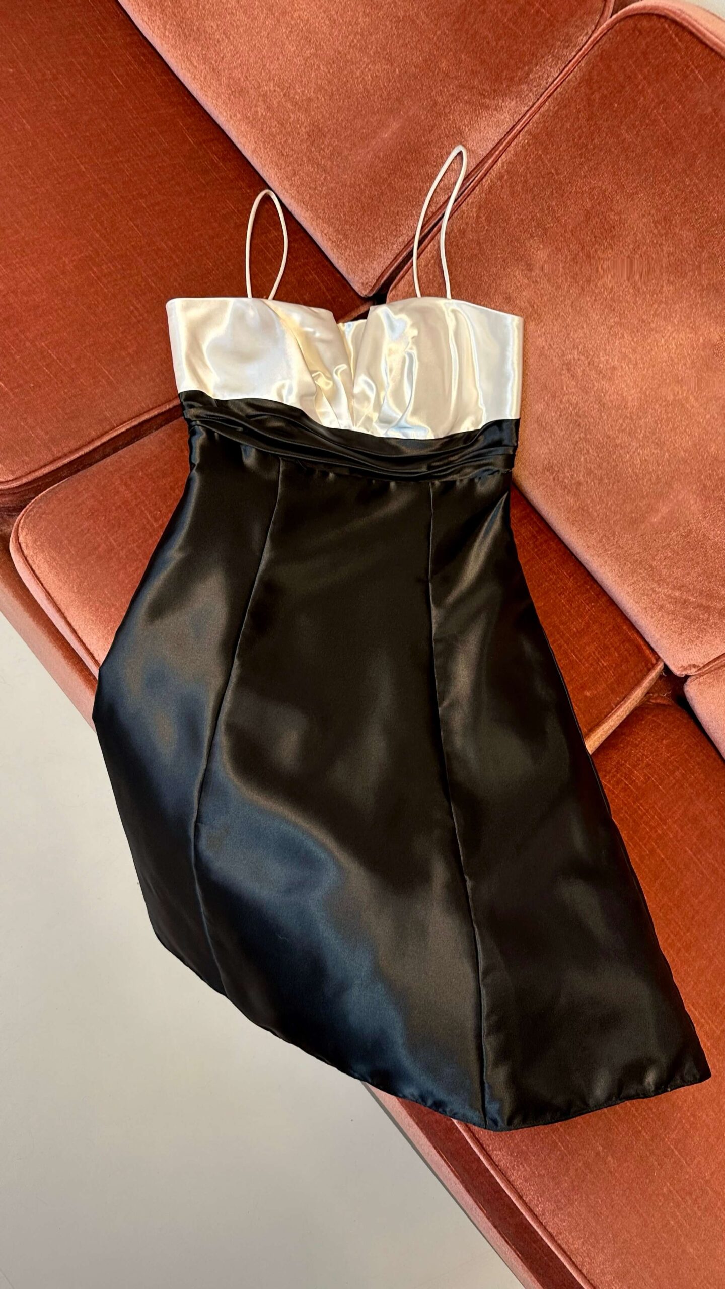 Black and ivory satin cocktail dress