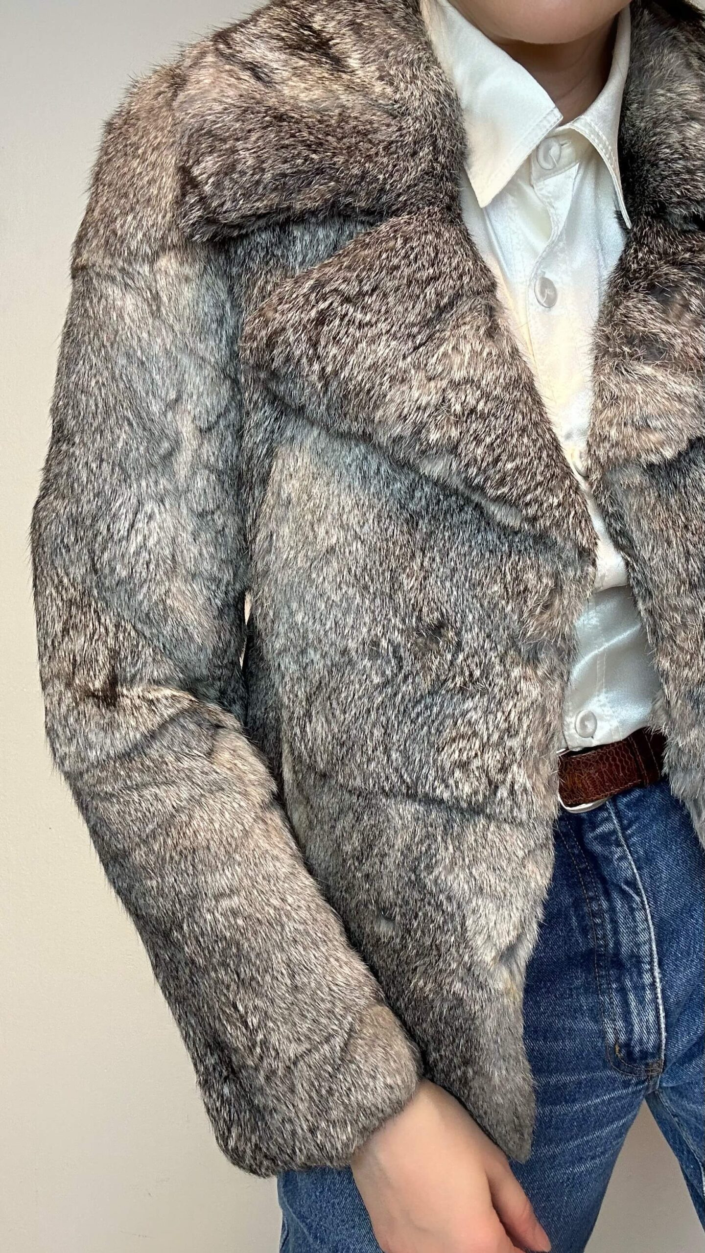 Classic grey genuine fur jacket