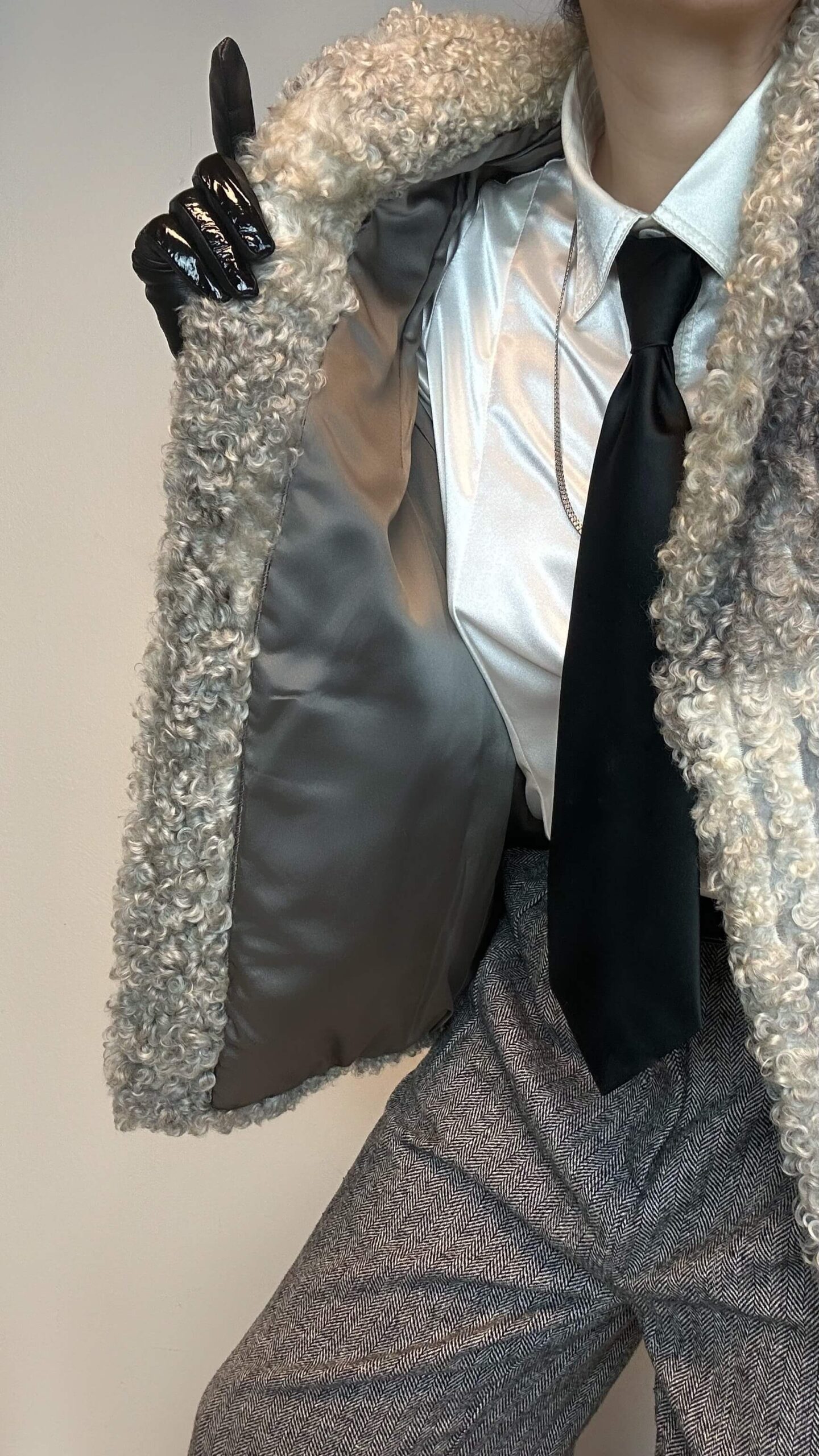Ash grey persian leather fur jacket - Image 3