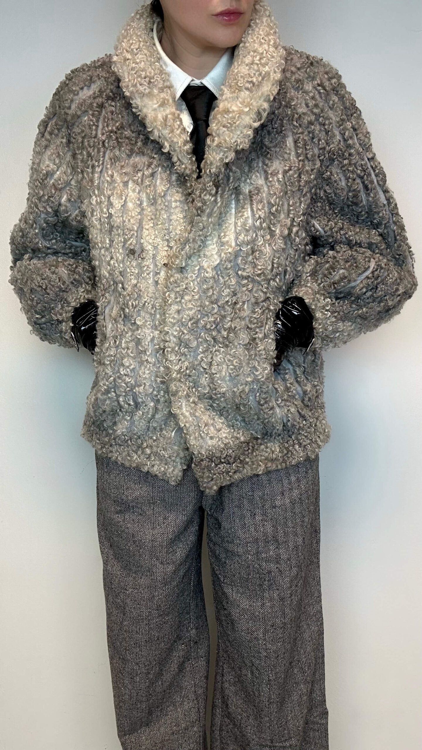 Ash grey persian leather fur jacket - Image 5