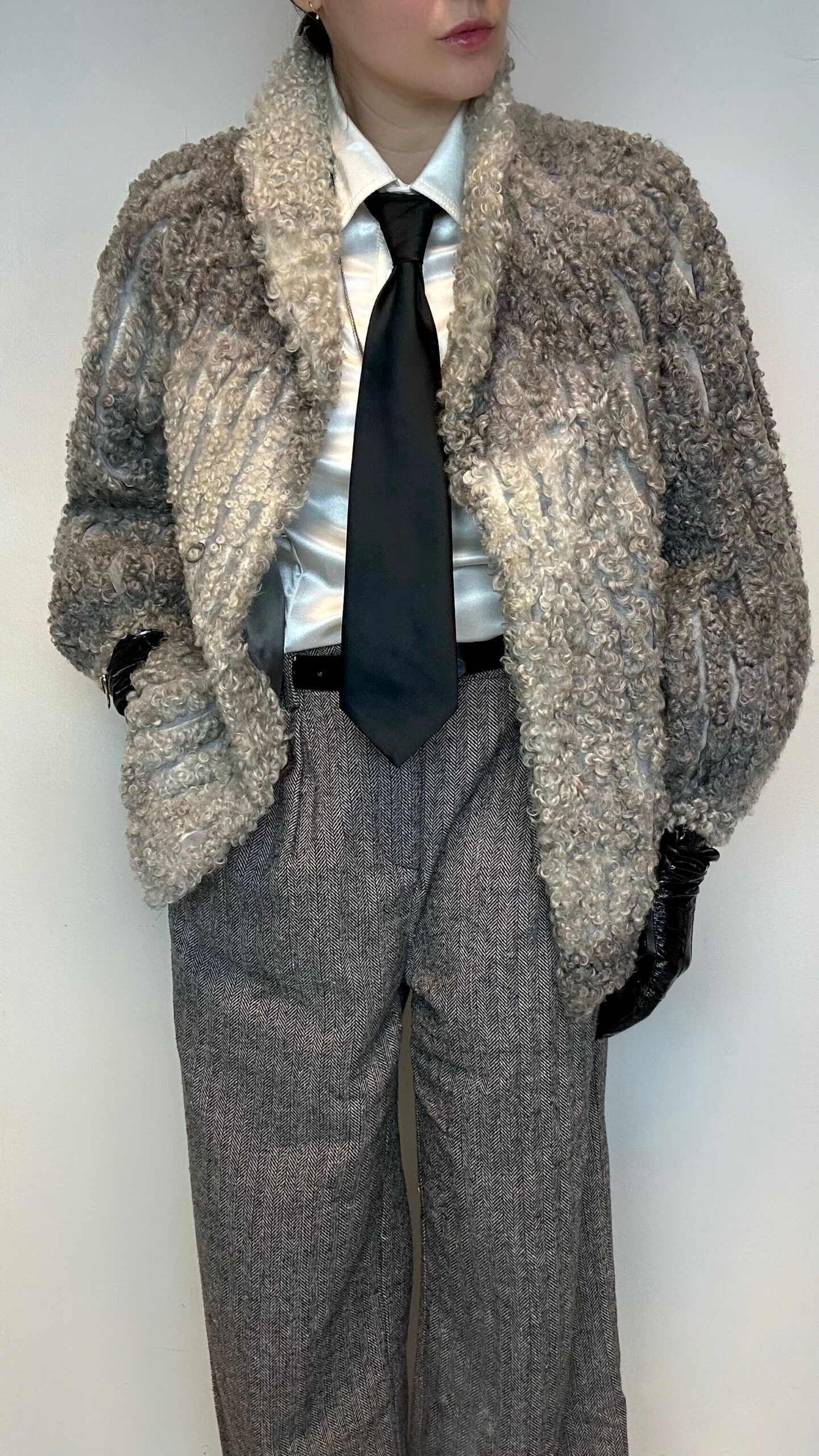 Ash grey persian leather fur jacket - Image 6