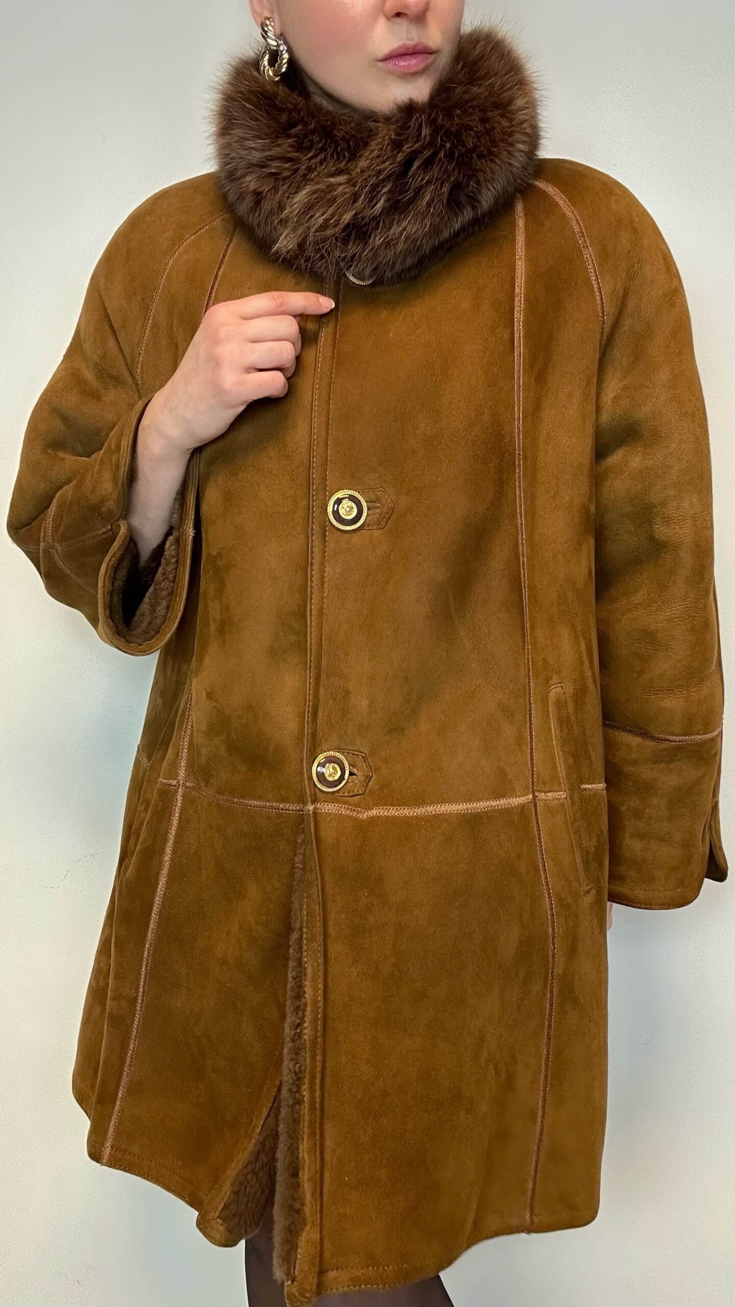 Luxury Italian whiskey brown sheepskin coat