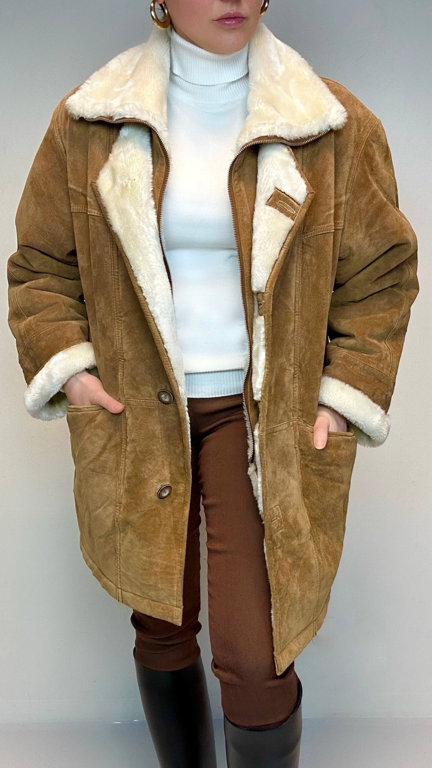 Camel beige sheepskin coat